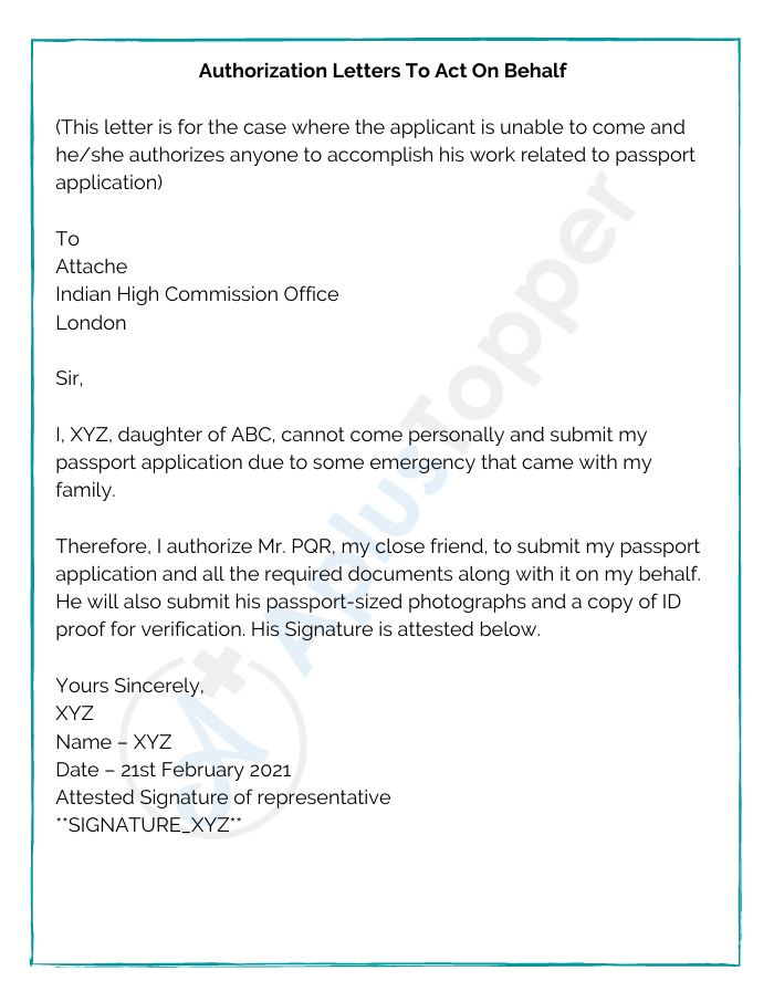 Authorization Letters To Act On Behalf