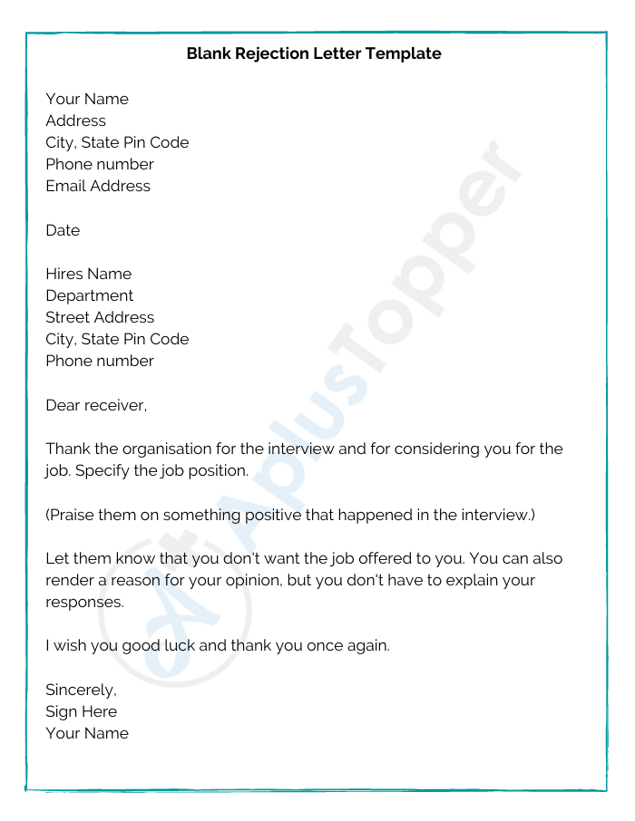 Blank Rejection Letter Template