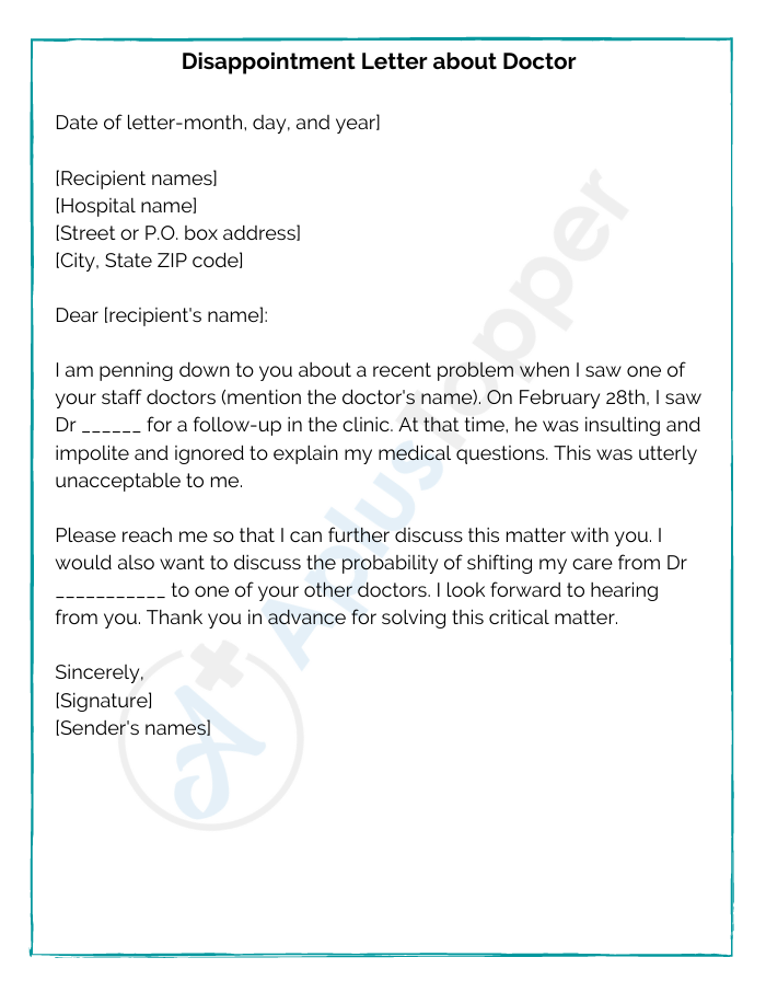 Disappointment Letter about Doctor