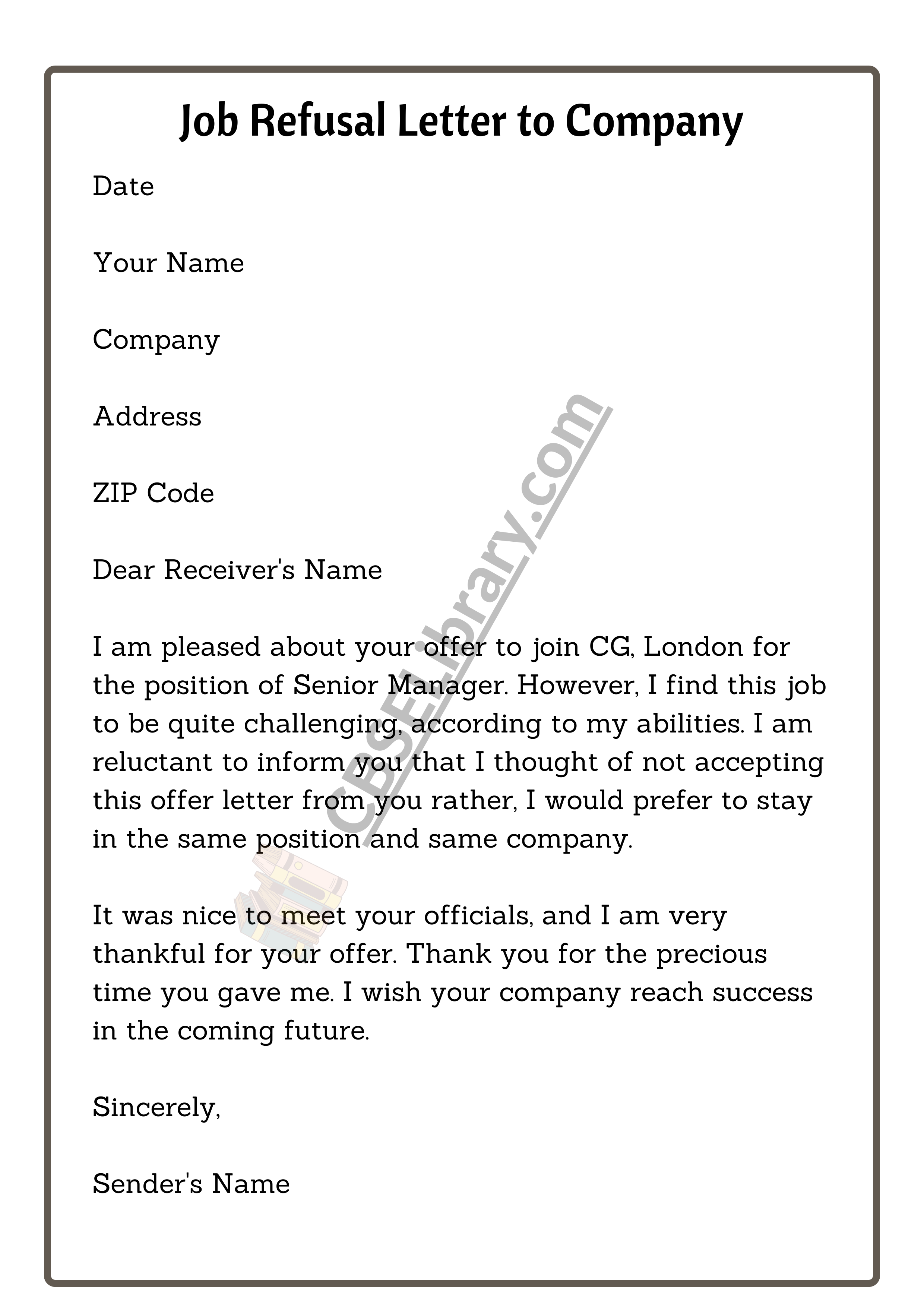 Job Refusal Letter to Company