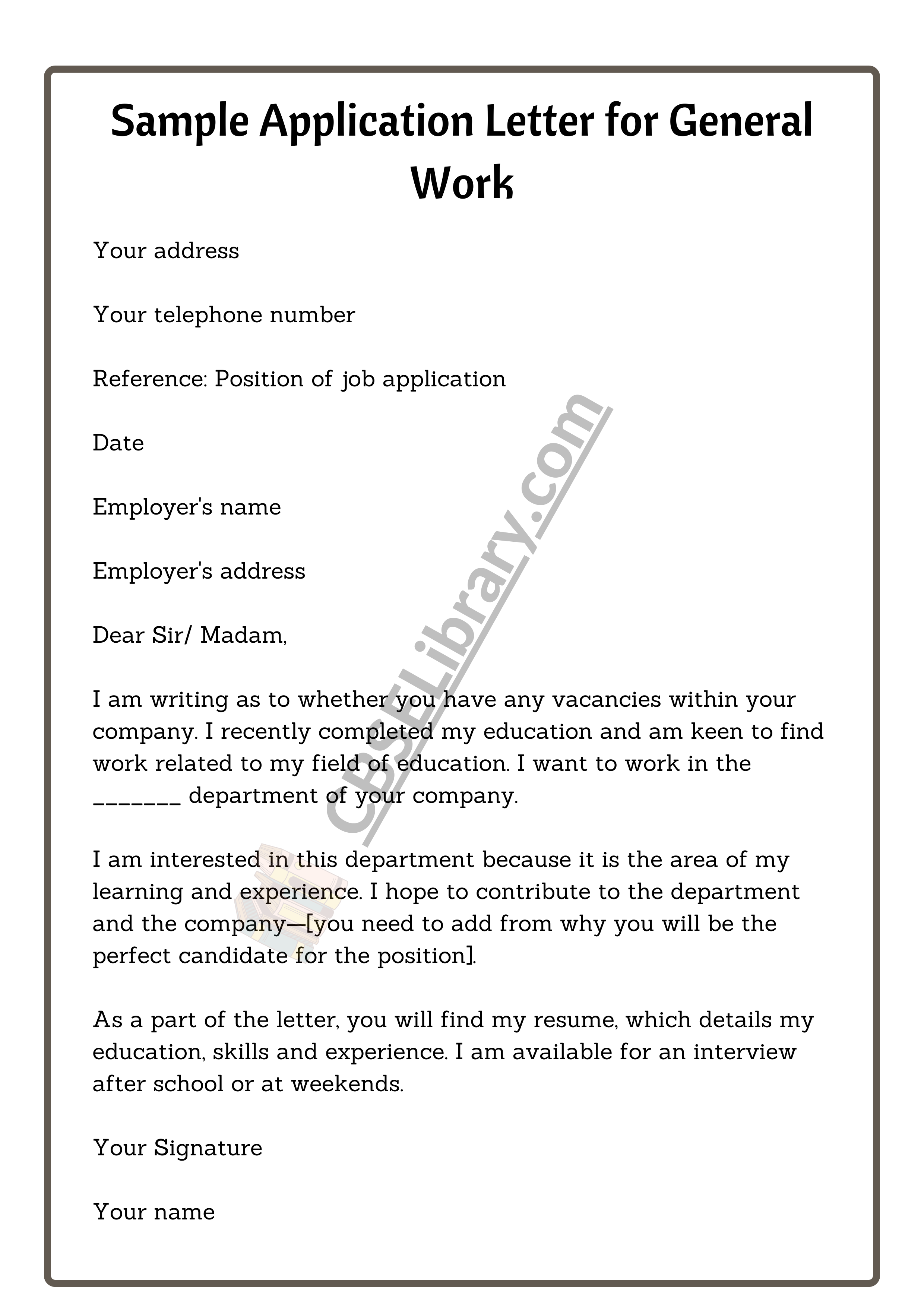 Sample Application Letter for General Work