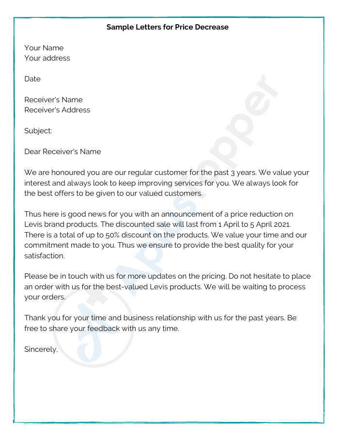 sample letter to inform customers of price increase