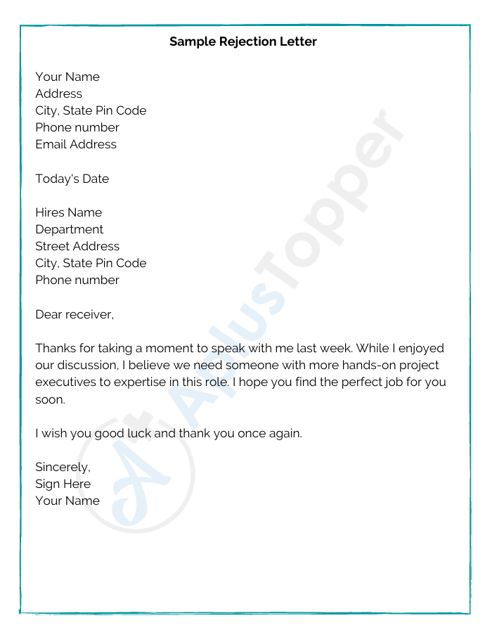 9 Rejection Letter Samples Format Examples And How To Write Rejection Letter Cbse Library