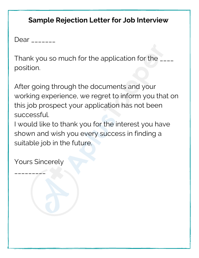 Sample Rejection Letter for Job Interview