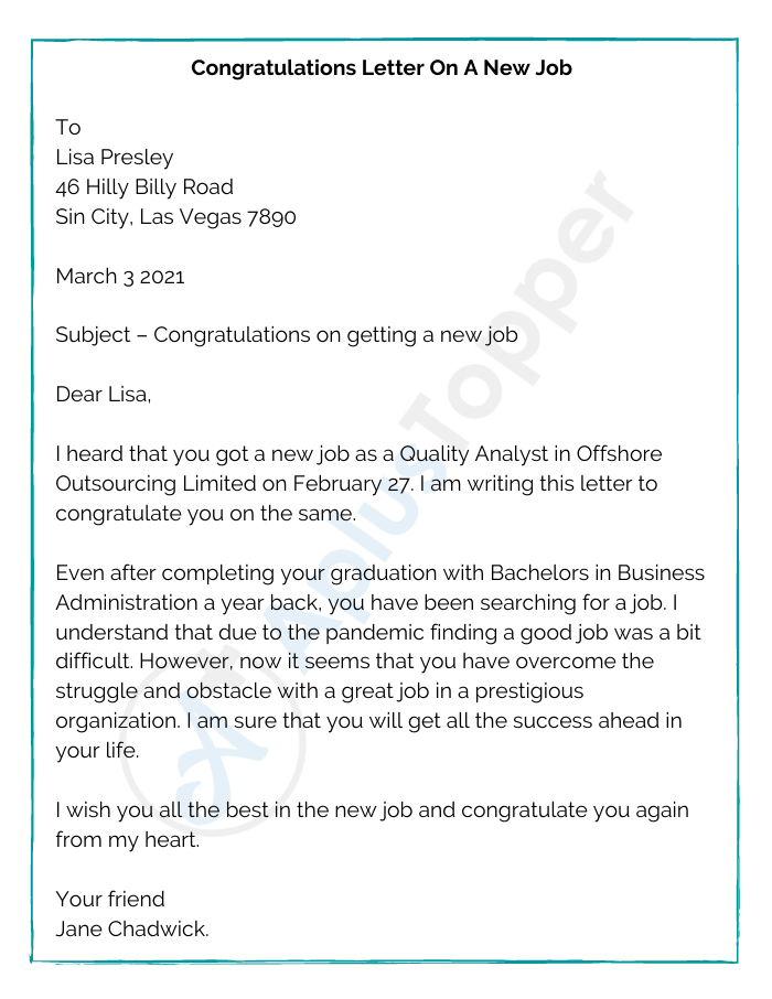 Congratulations Letter On A New Job