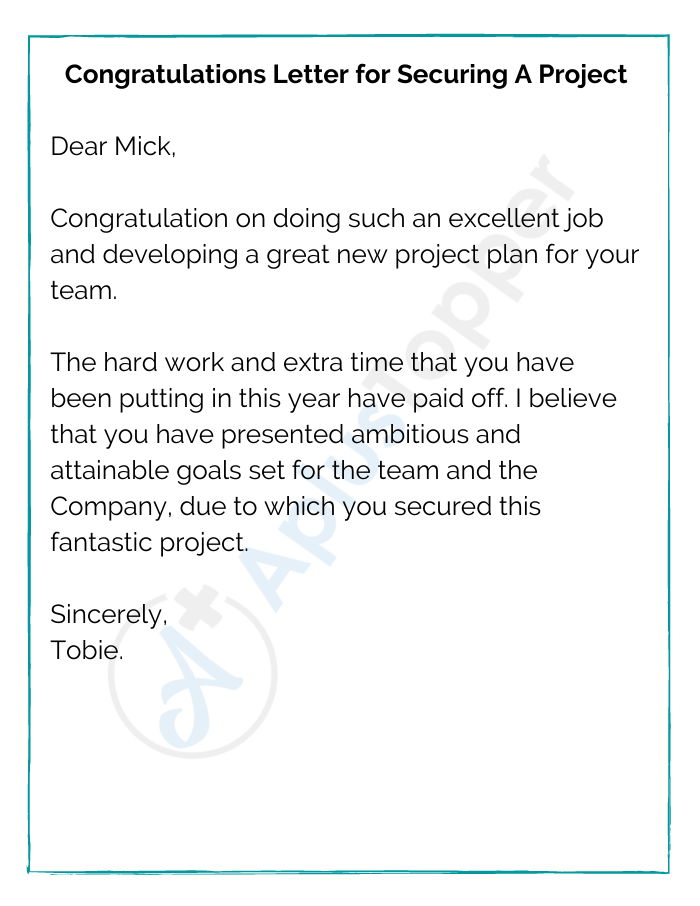 Congratulations Letter for Securing A Project
