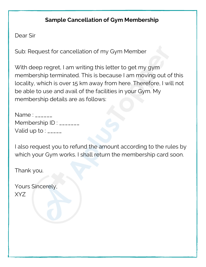 Sample Cancellation of Gym Membership
