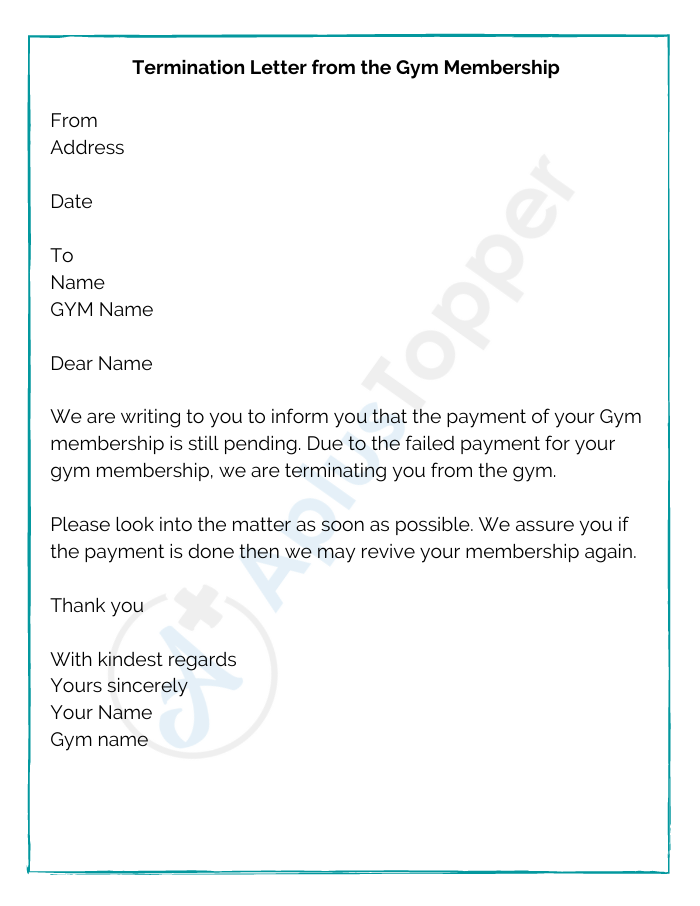 Termination Letter from the Gym  Membership