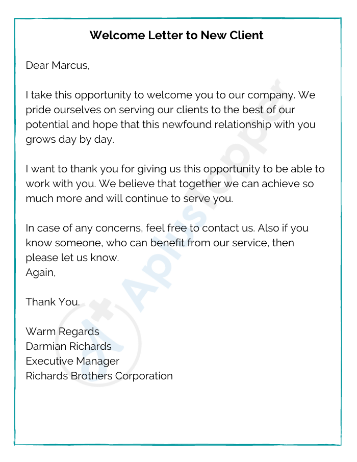 Welcome Letter to New Client