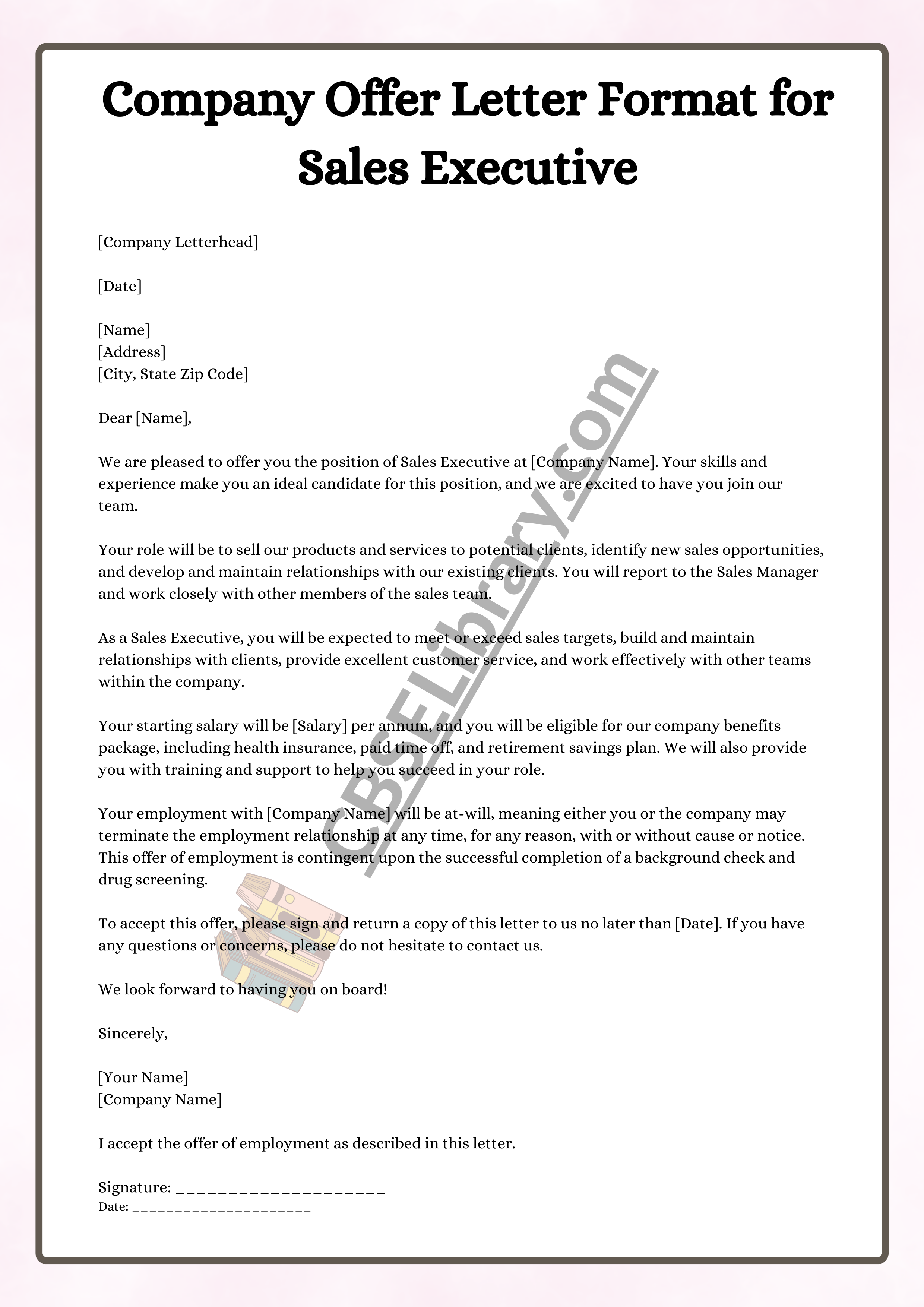 Company Offer Letter Format for Sales Executive
