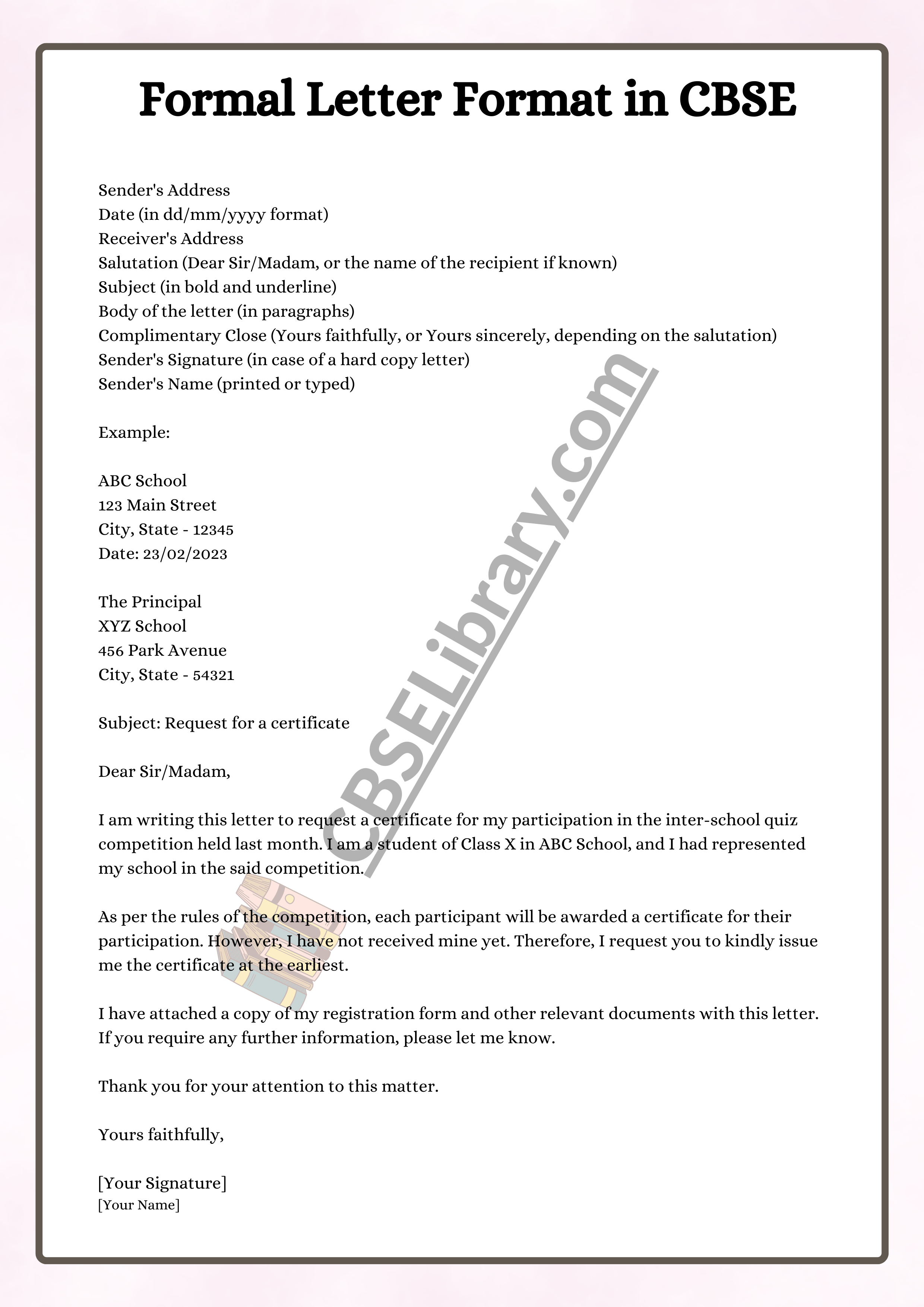 Formal Letter Format in CBSE