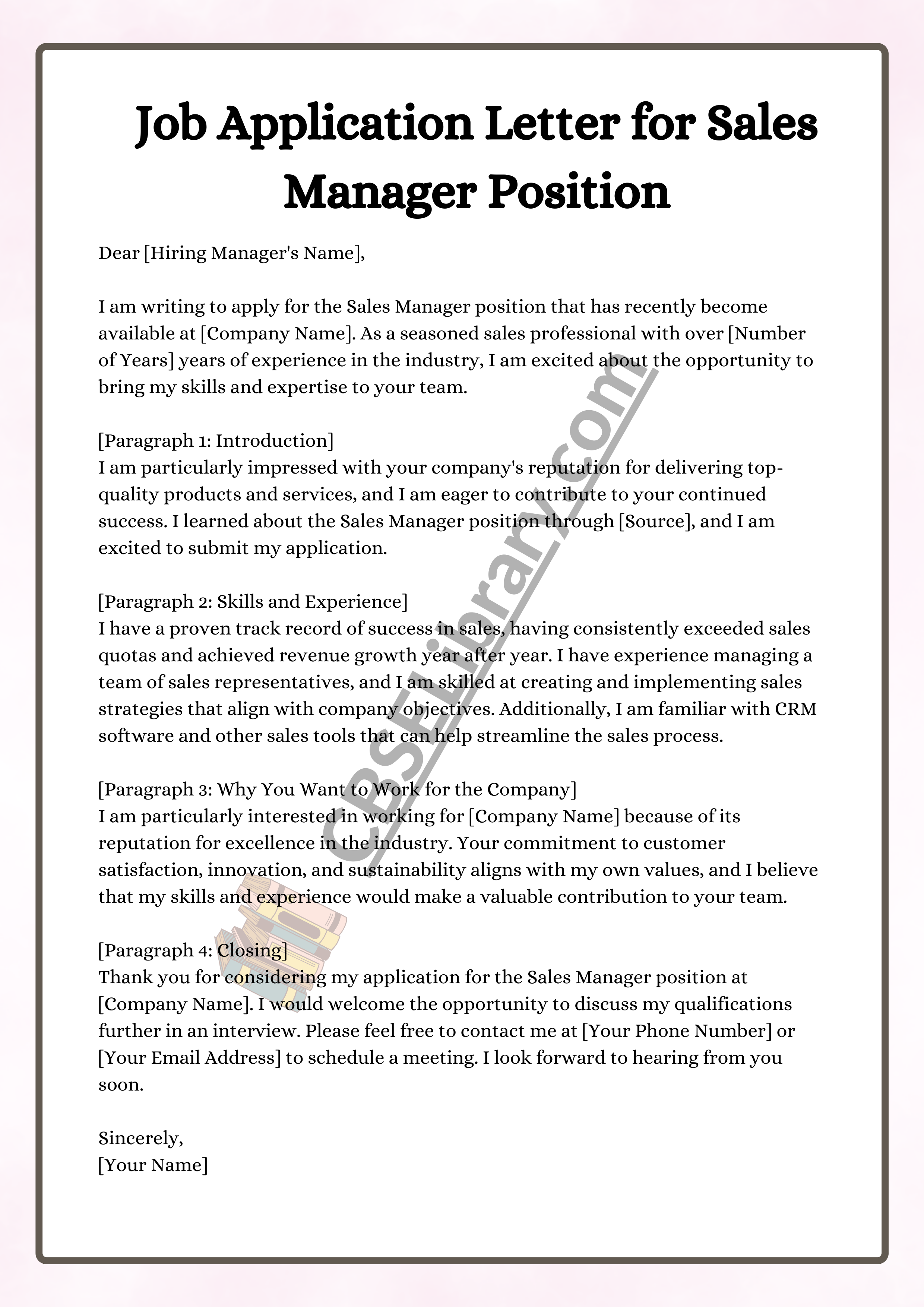 Job Application Letter for Sales Manager Position