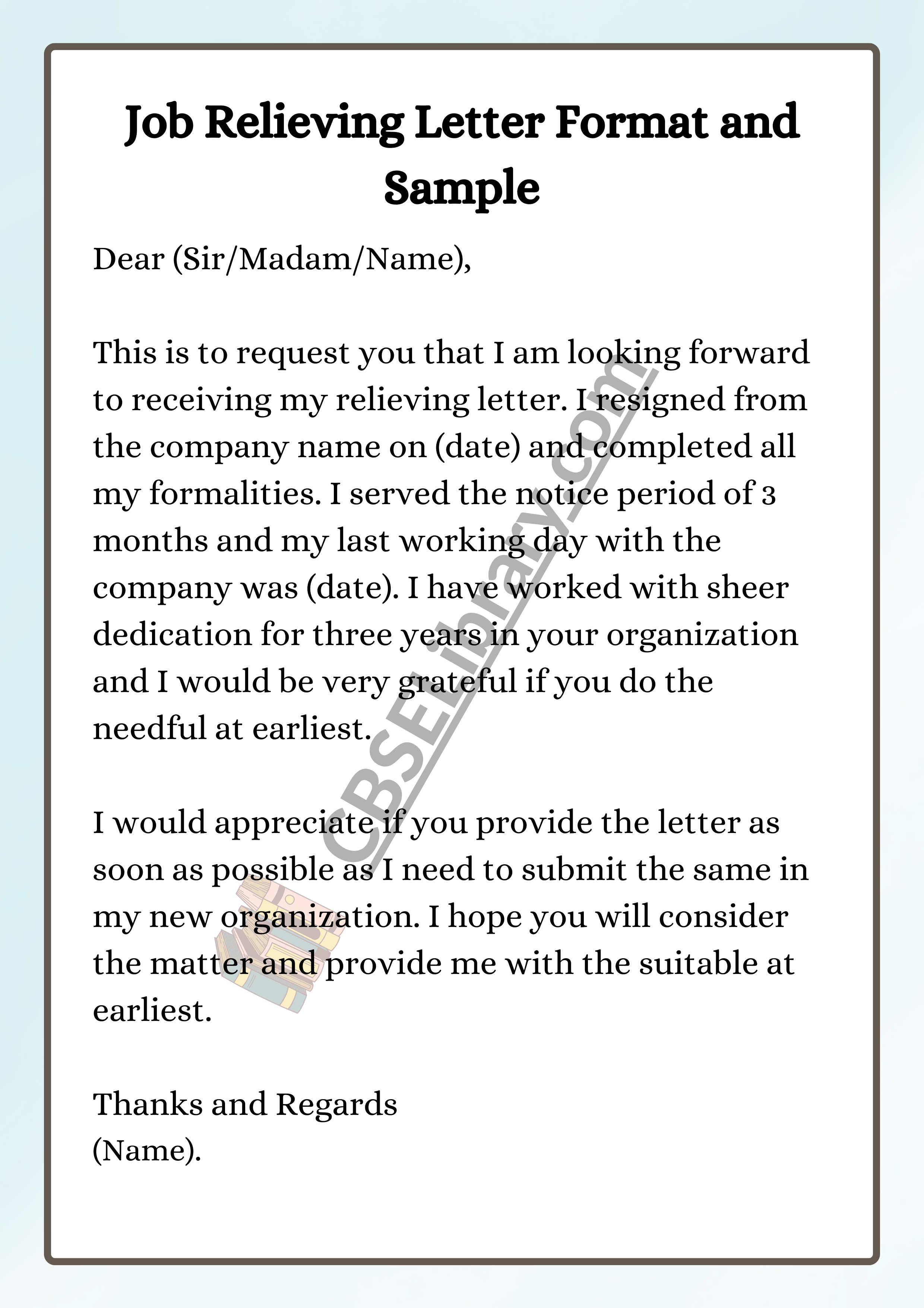 Job Relieving Letter Format and Sample