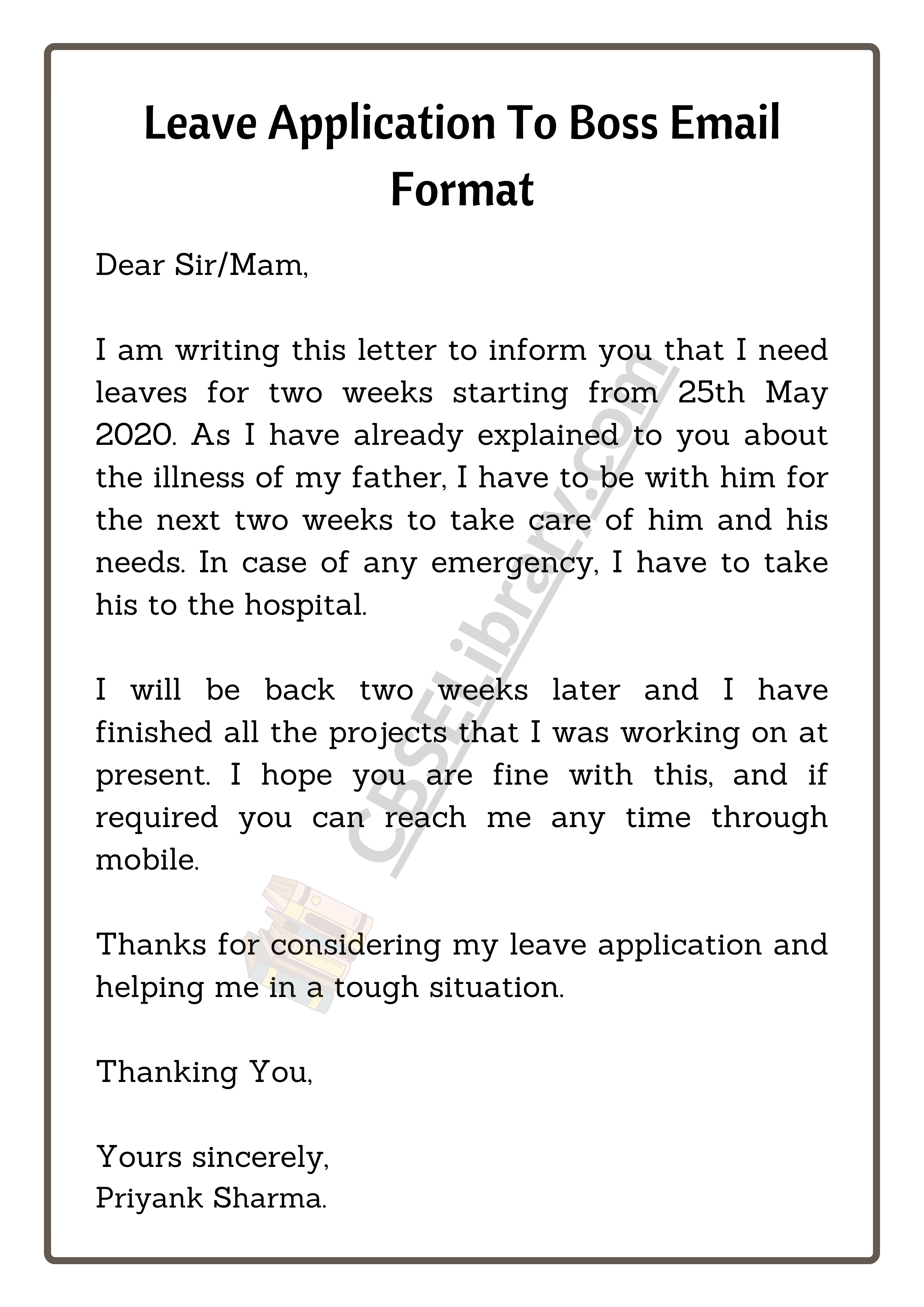 Leave Application To Boss Email Format