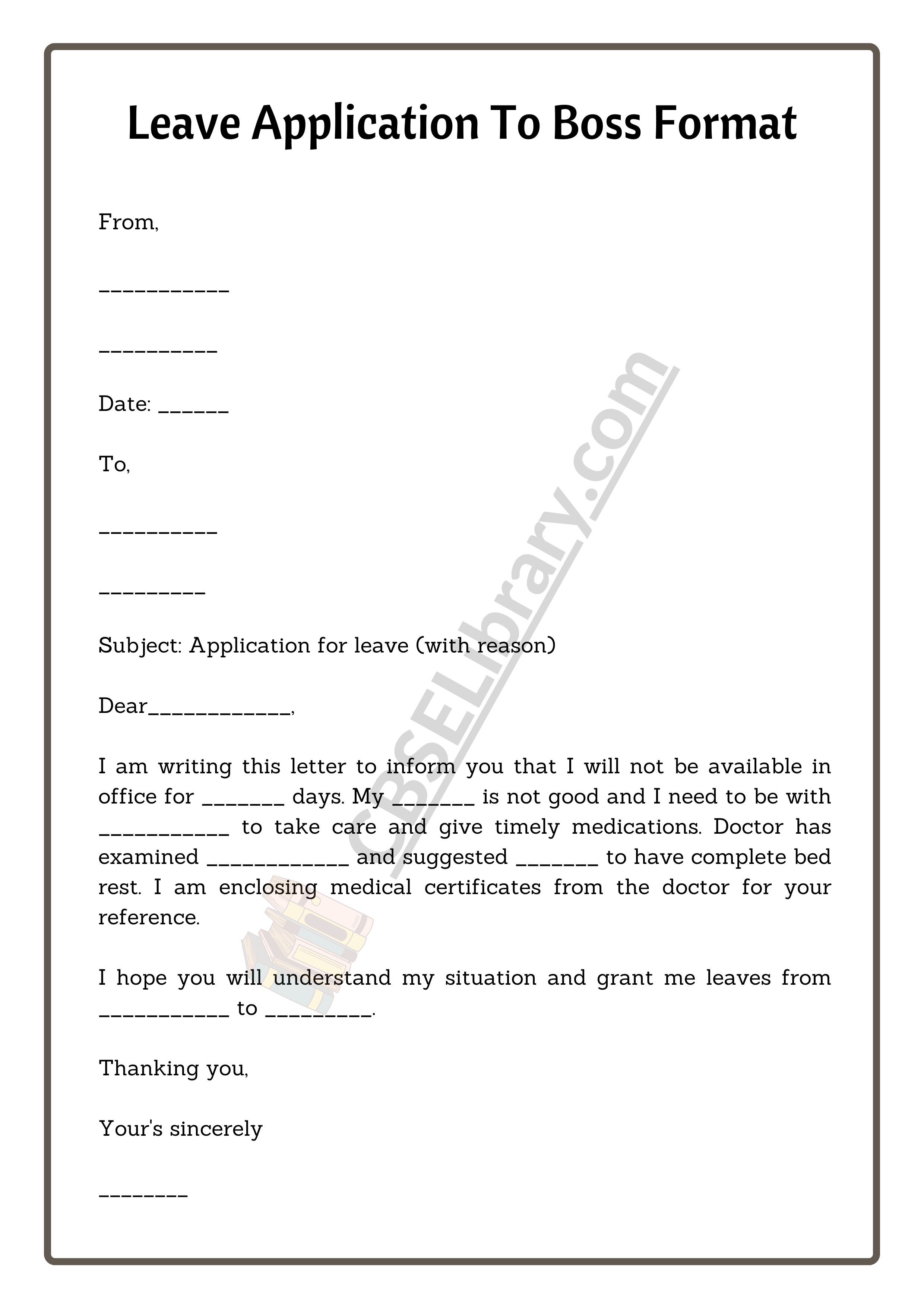 Leave Application To Boss Format