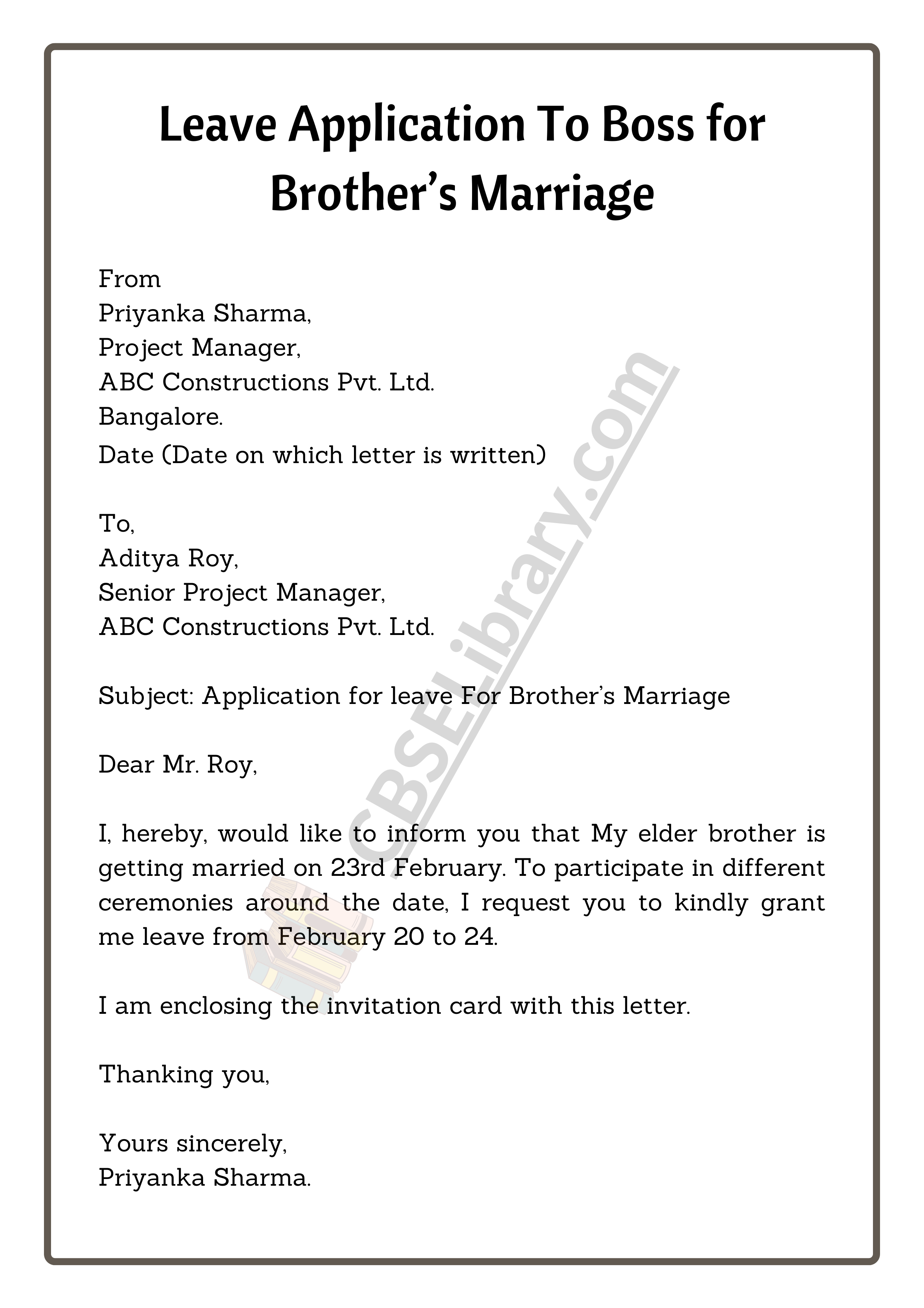 Leave Application To Boss for Brother’s Marriage