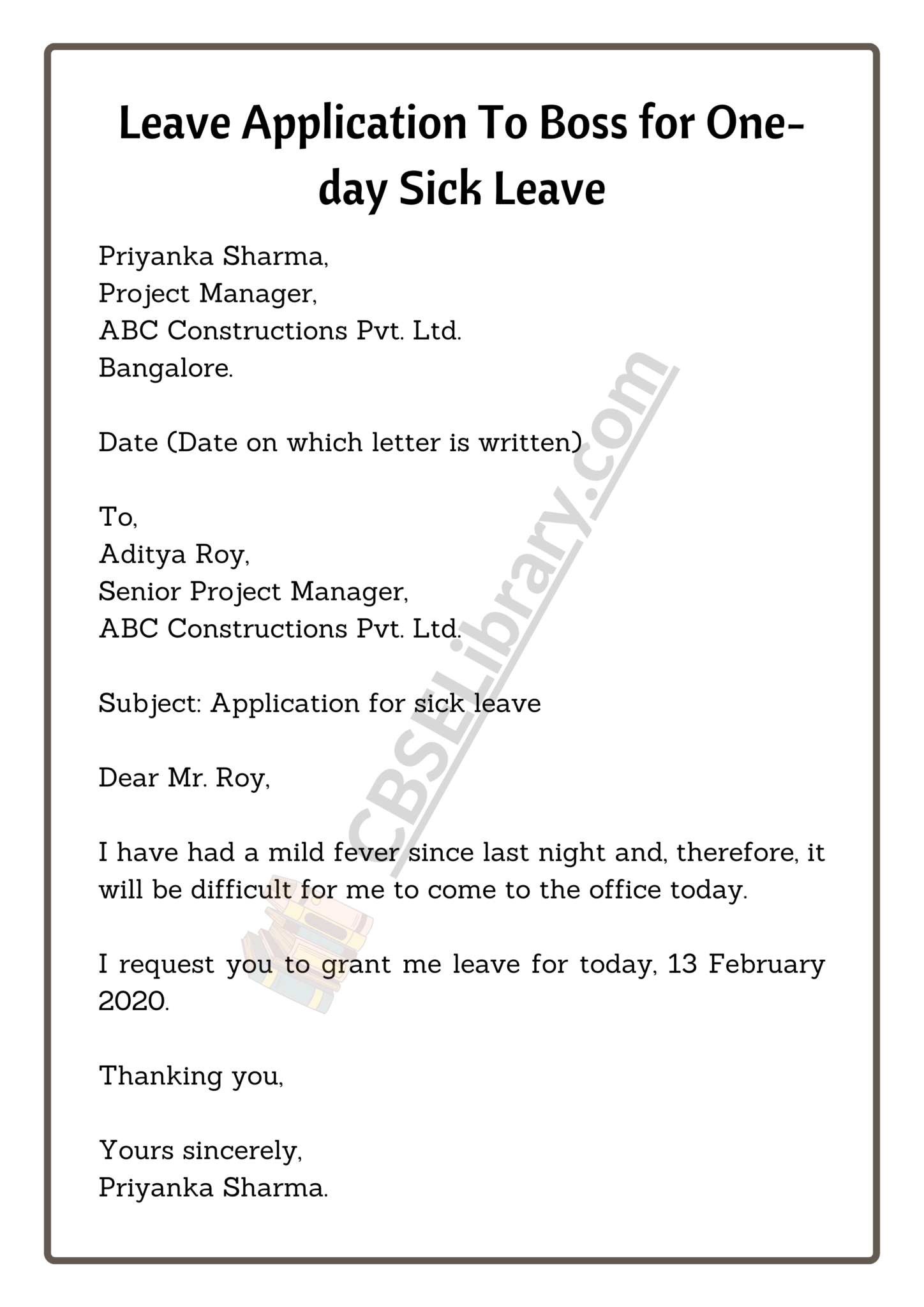 leave application letter to boss