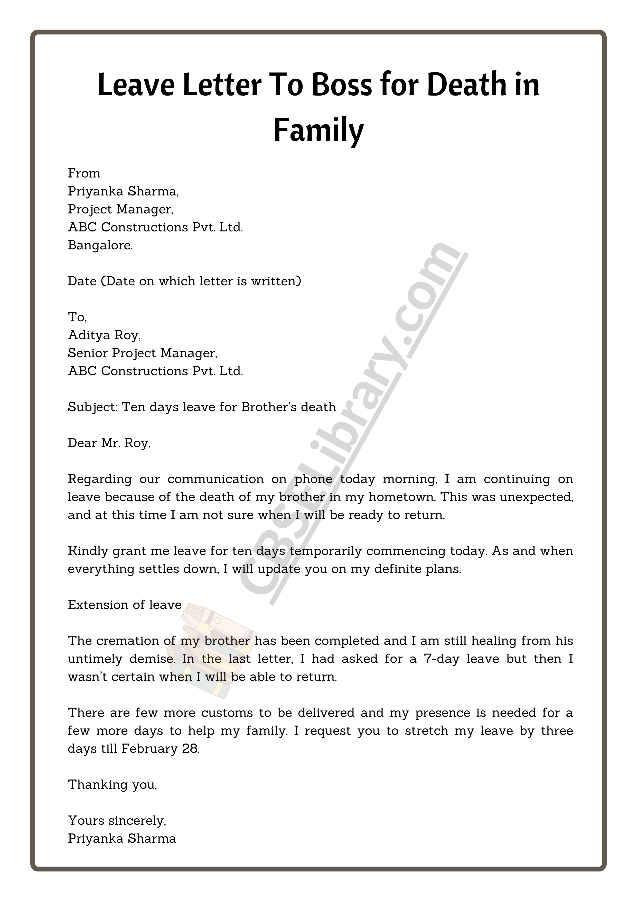 Leave Letter To Boss for Death in Family