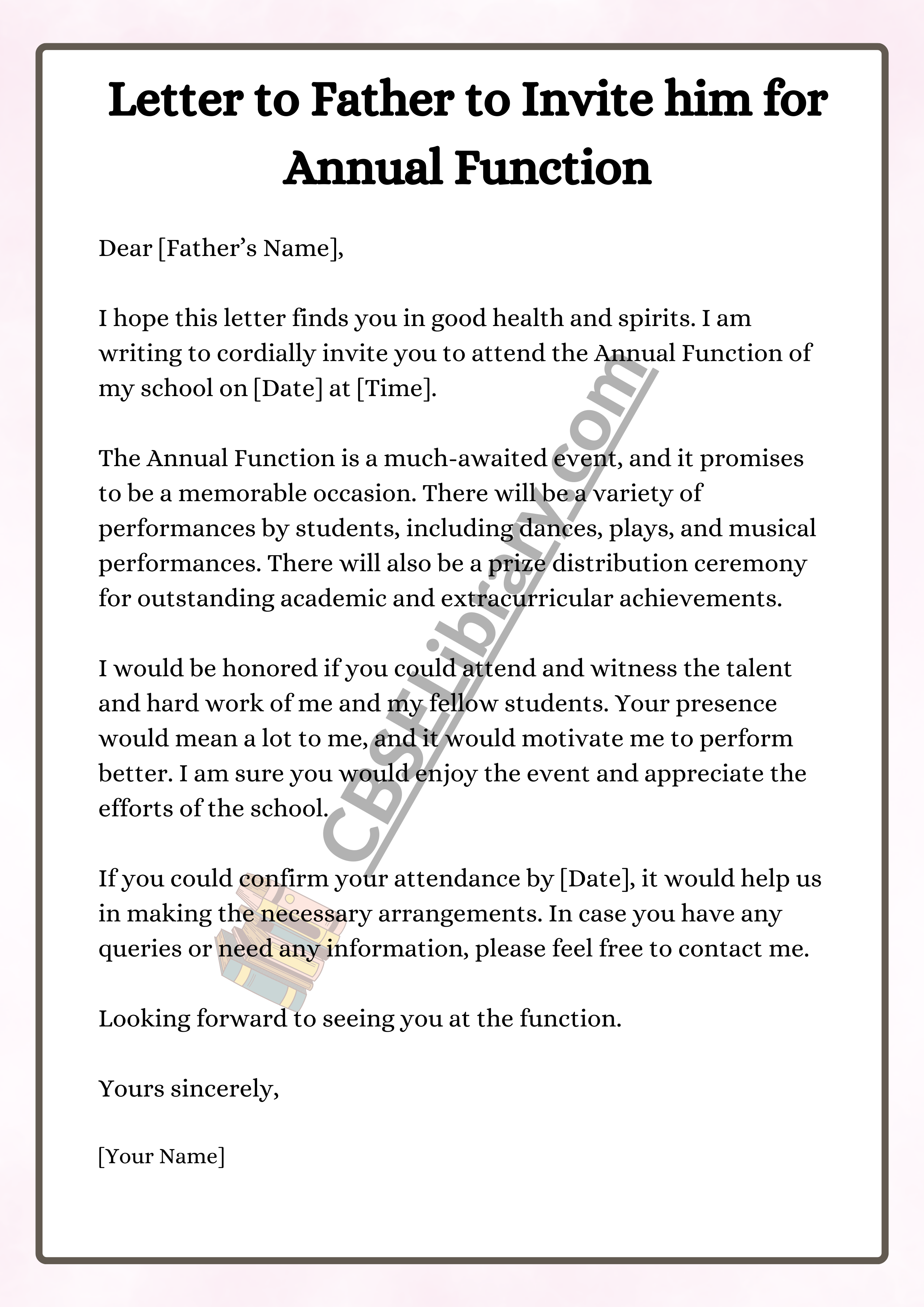 Letter to Father to Invite him for Annual Function