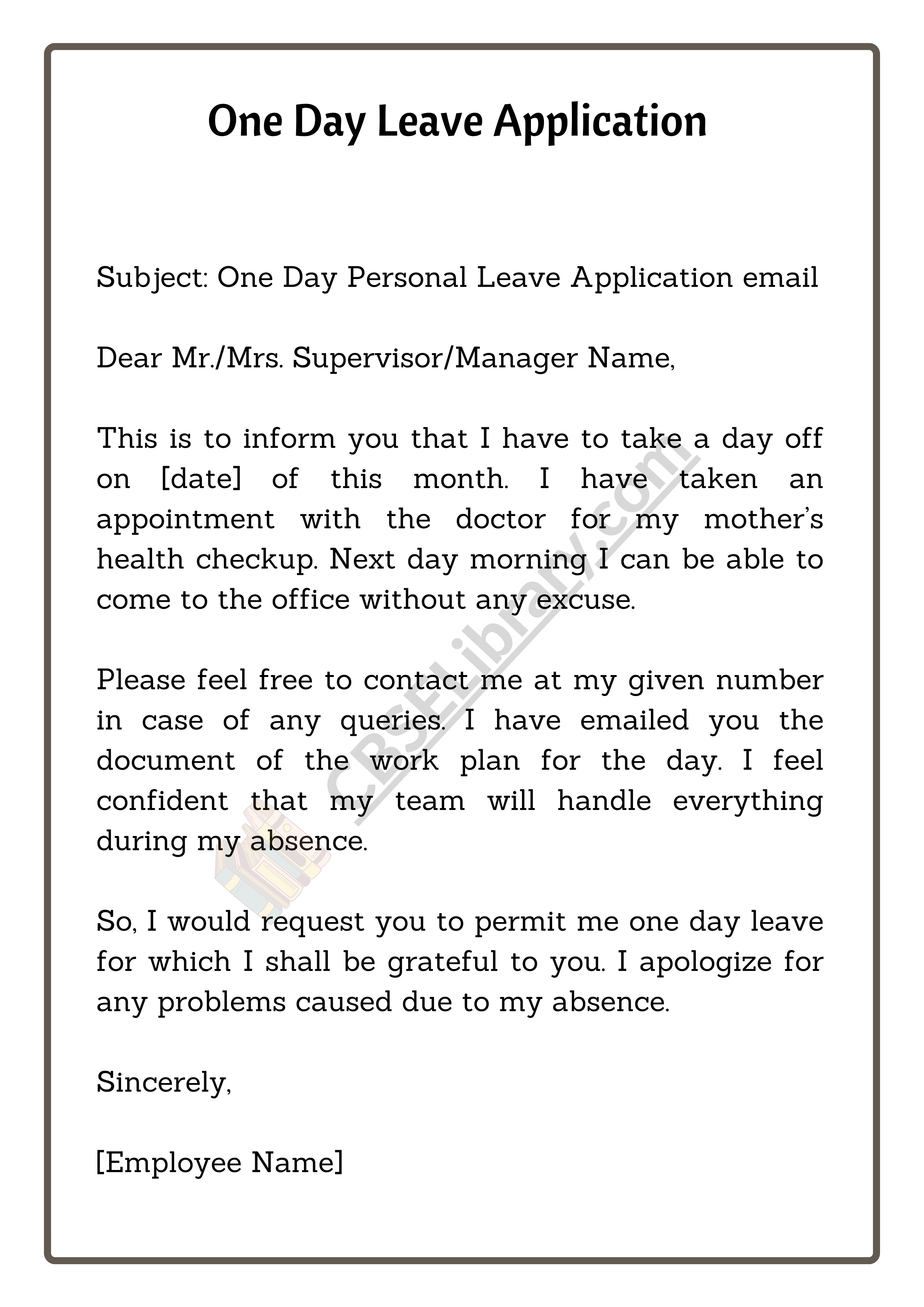One Day Leave Application
