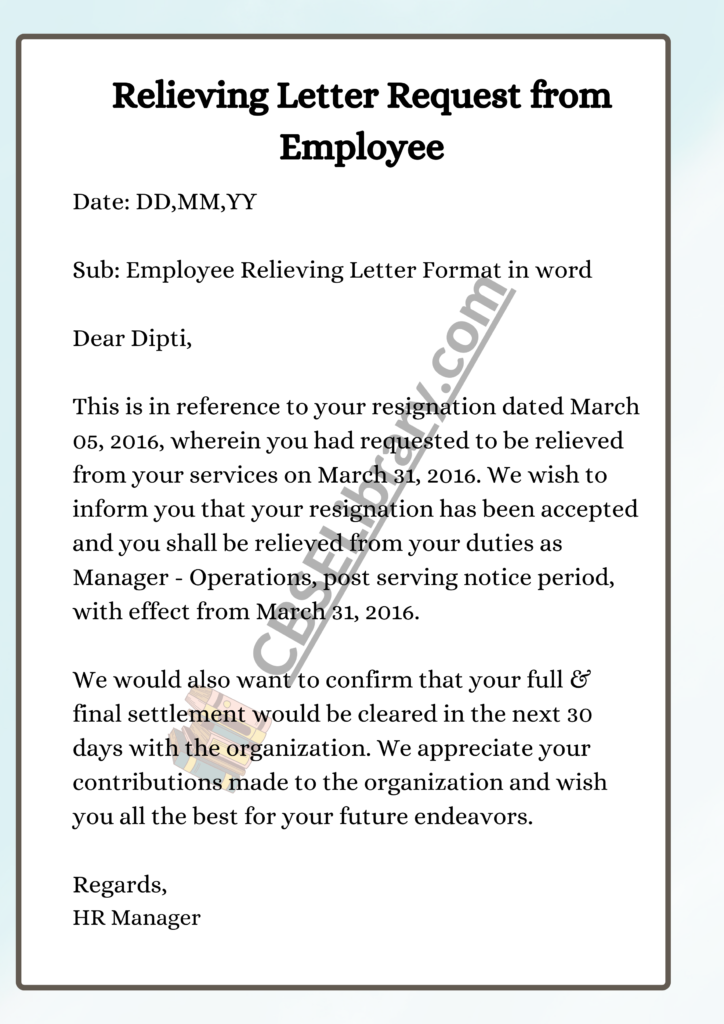 Relieving Letter Format Relieving Letter Format, Templates and Samples