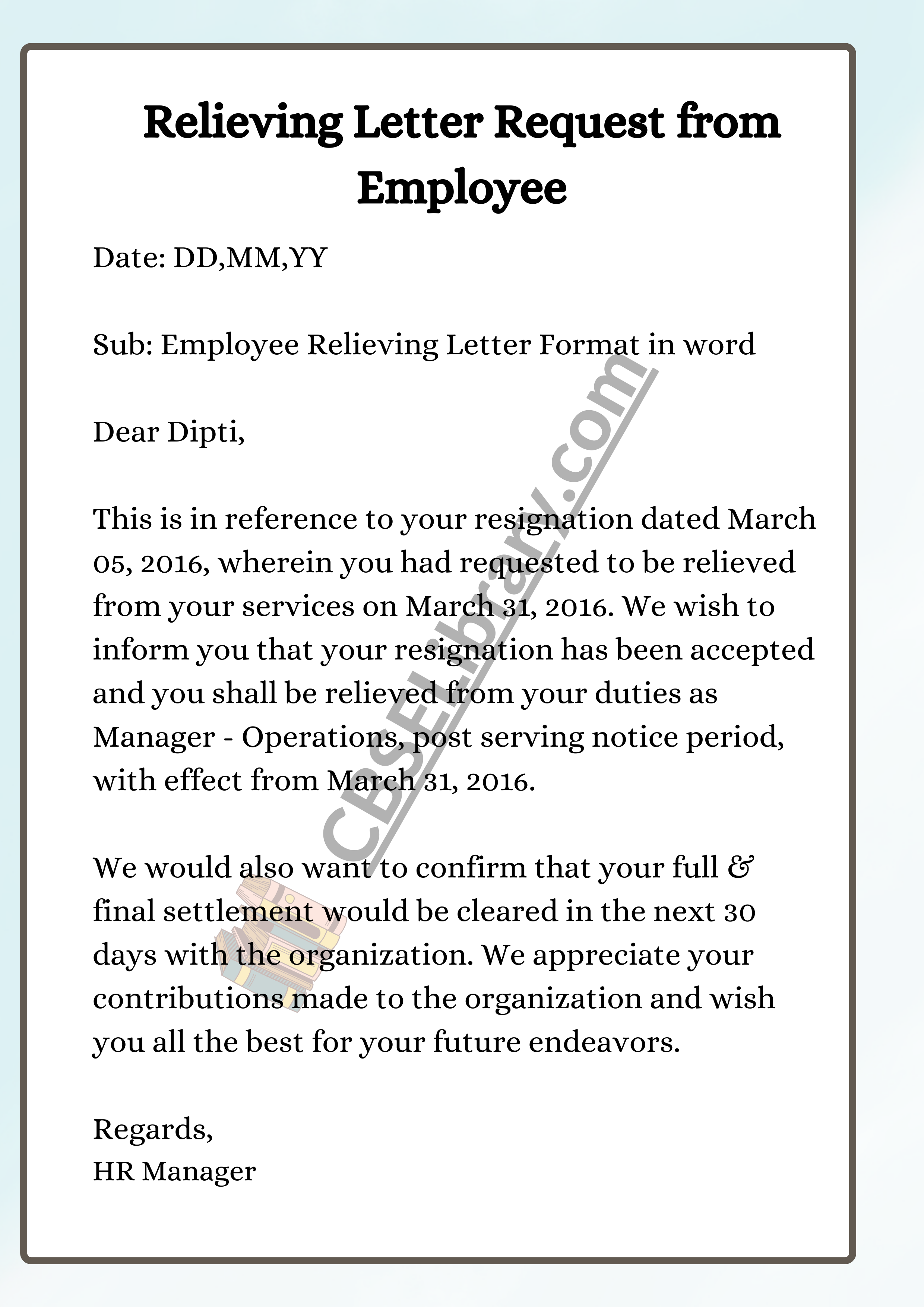 Relieving Letter Request from Employee