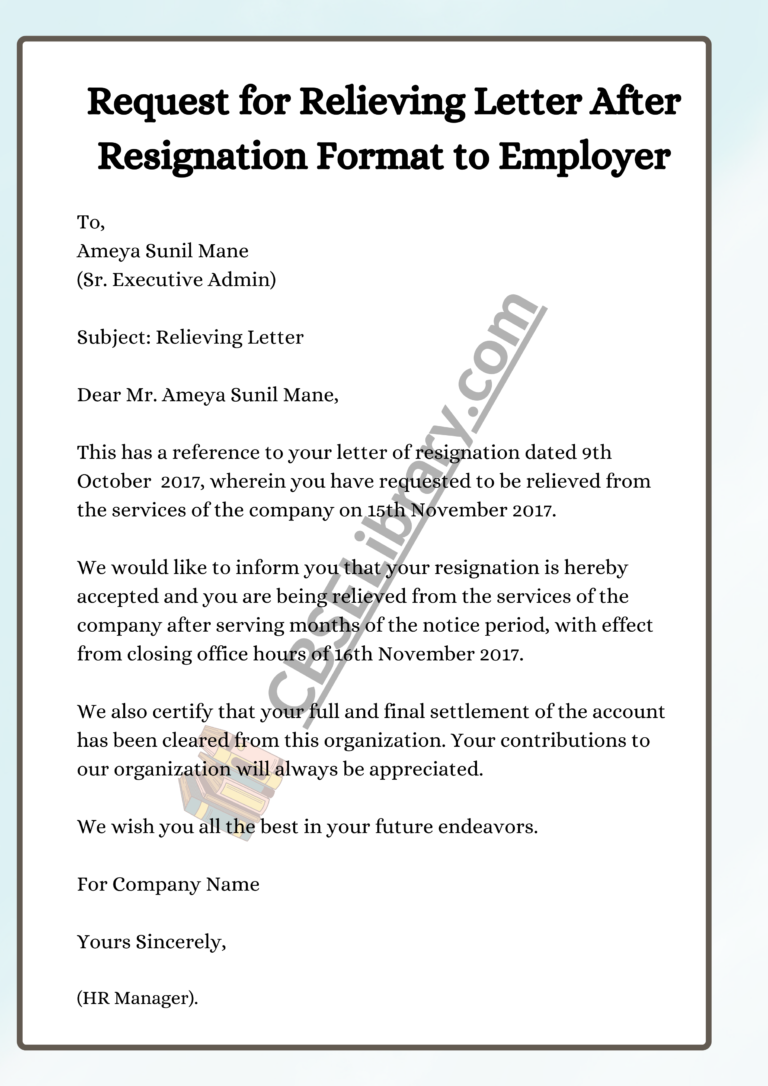 Relieving Letter Format | Relieving Letter Format, Templates and Samples