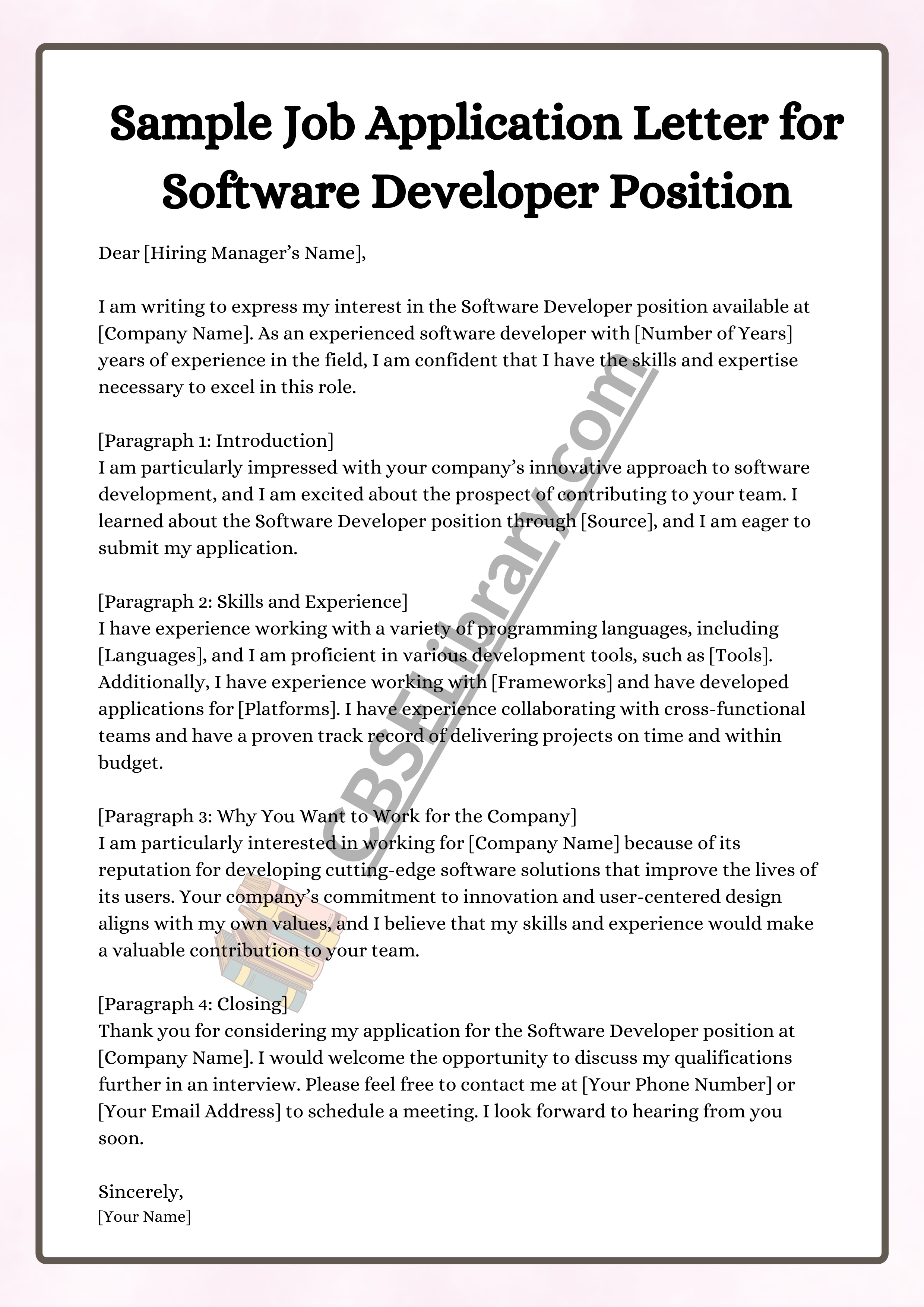 Sample Job Application Letter for Software Developer Position