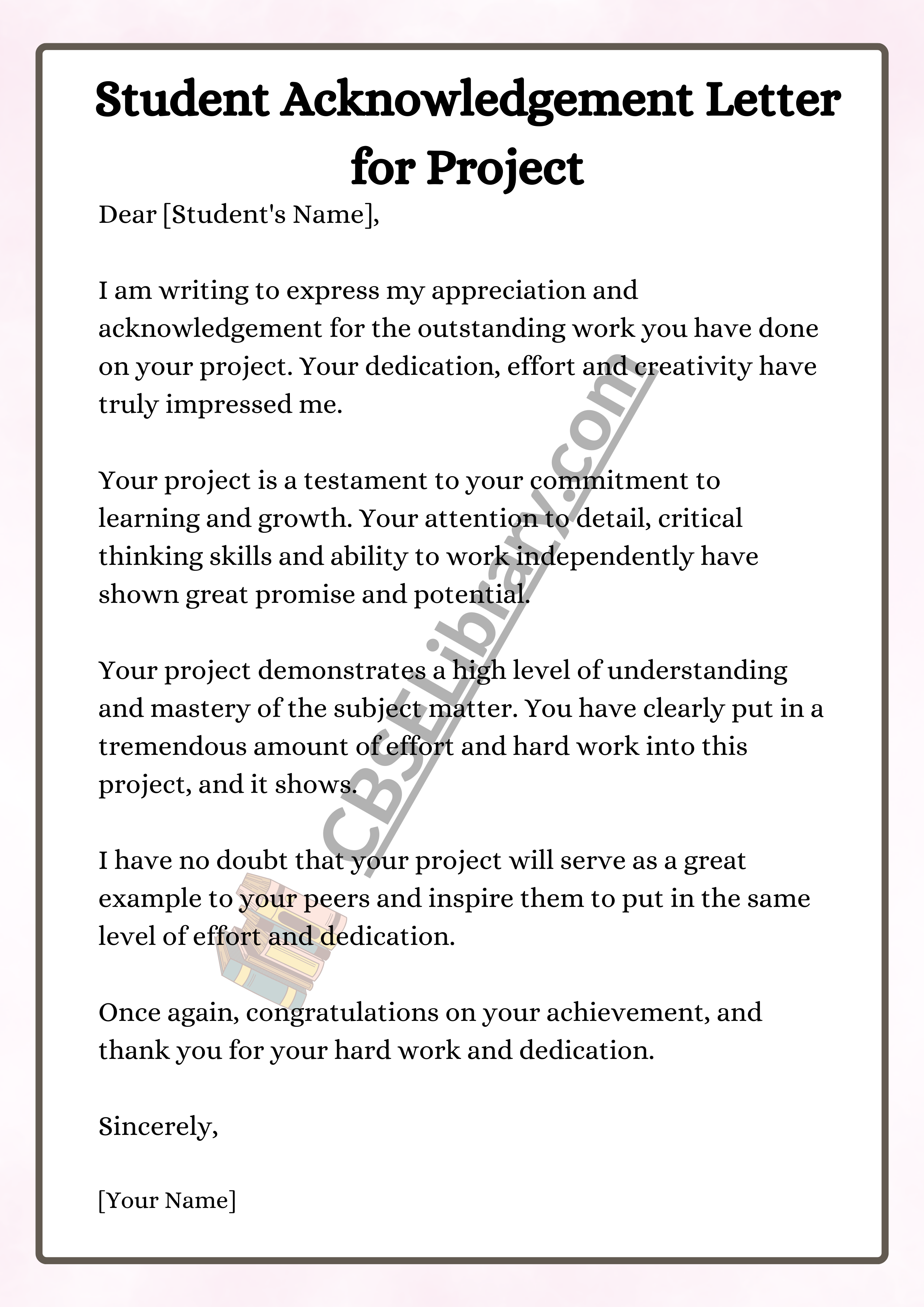 Student Acknowledgement Letter for Project