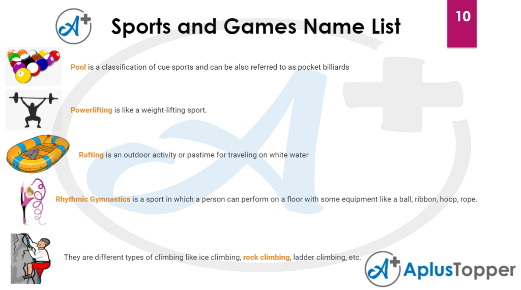 Sports and Games Name List 10