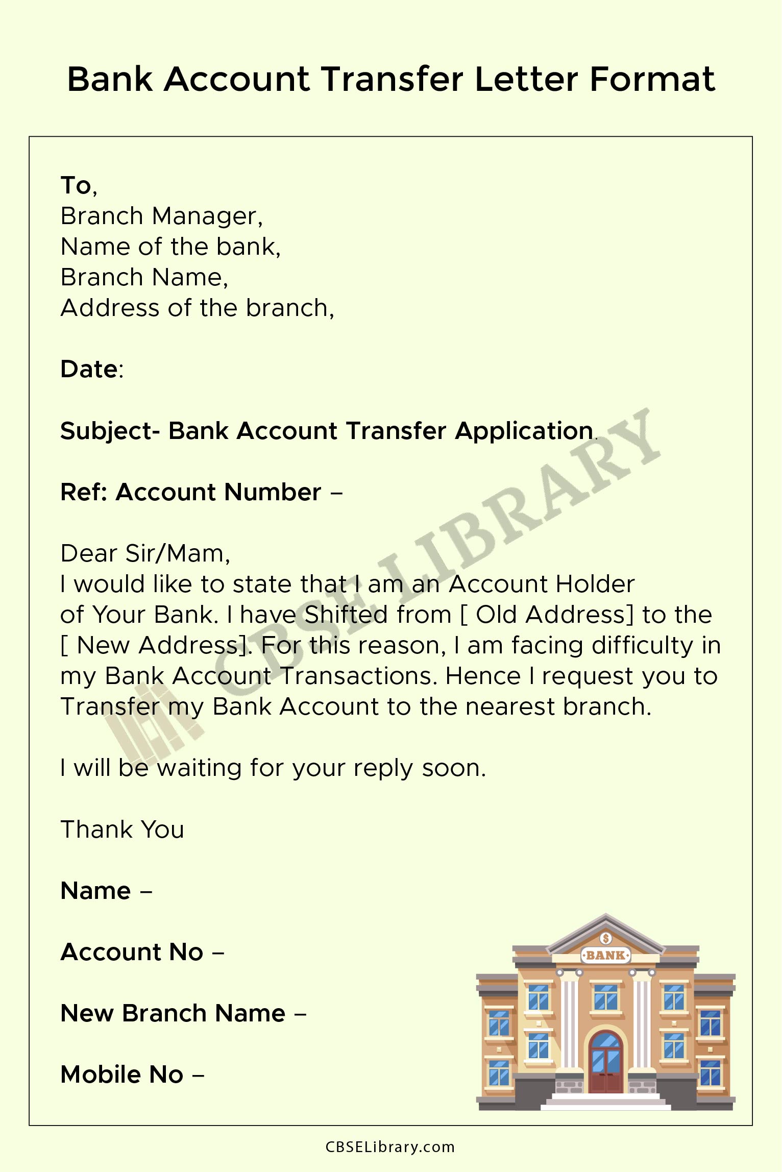 application letter to bank manager for account transfer