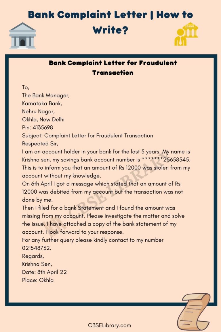 Bank Complaint Letter How to Write?, Tips, Format and Samples CBSE