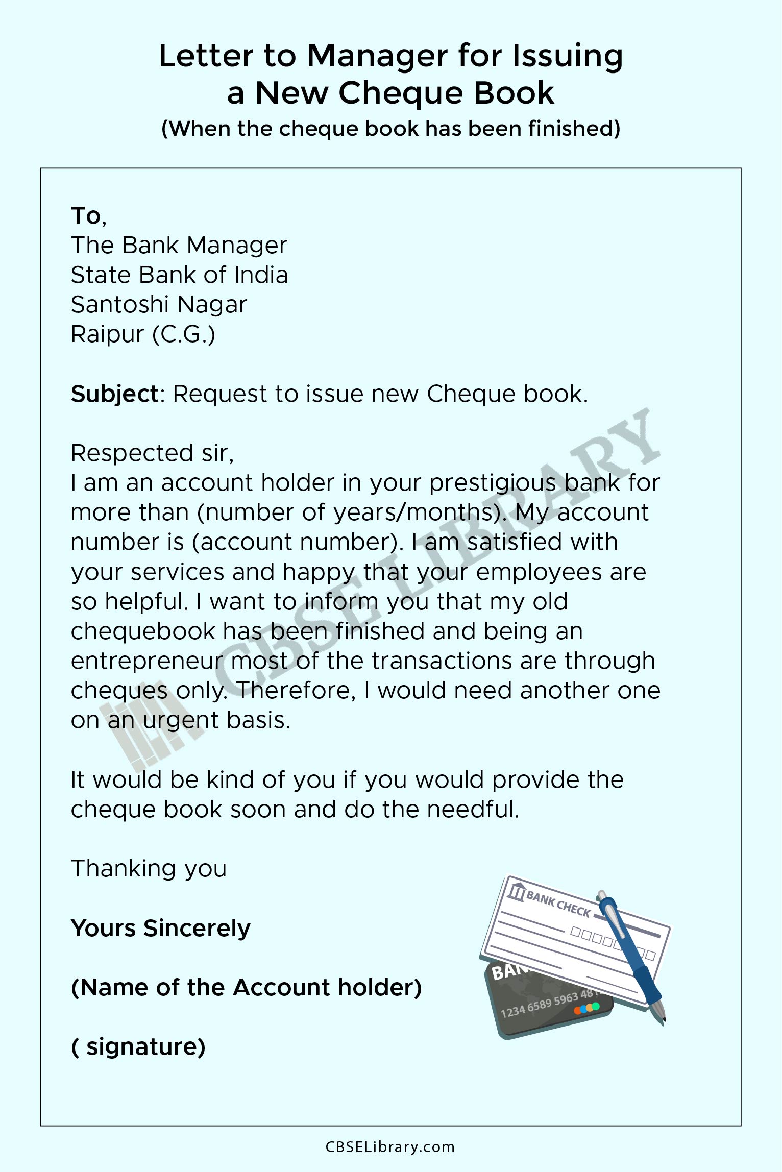 Bank Manager Cheque Book Request Application Letter