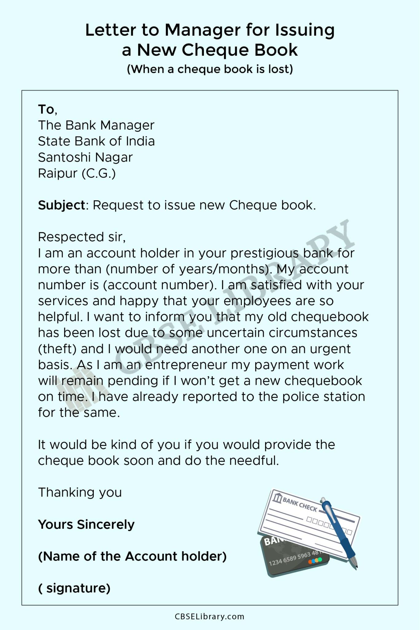 bank cheque book application letter
