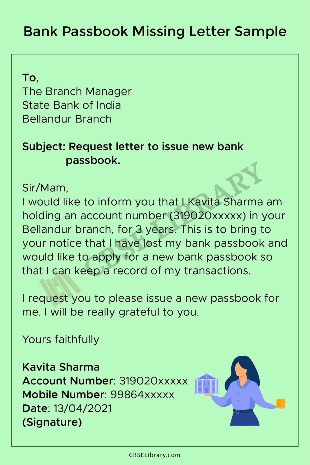 application letter for new passbook in bank