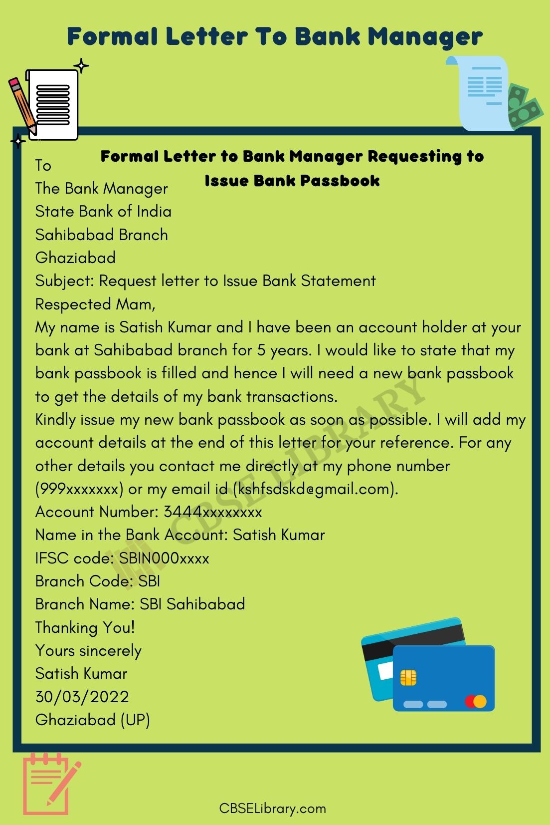 Formal Letter to Bank Manager Requesting to Issue Bank Passbook