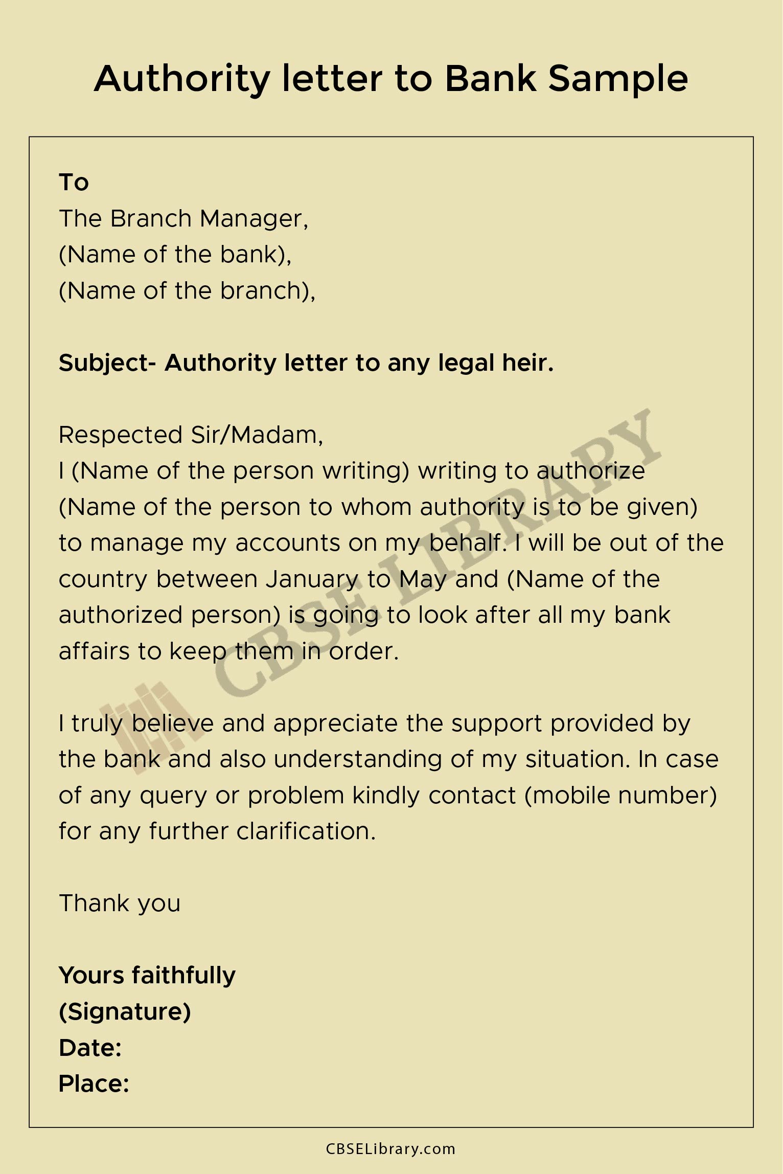 Authority Letter for Bank