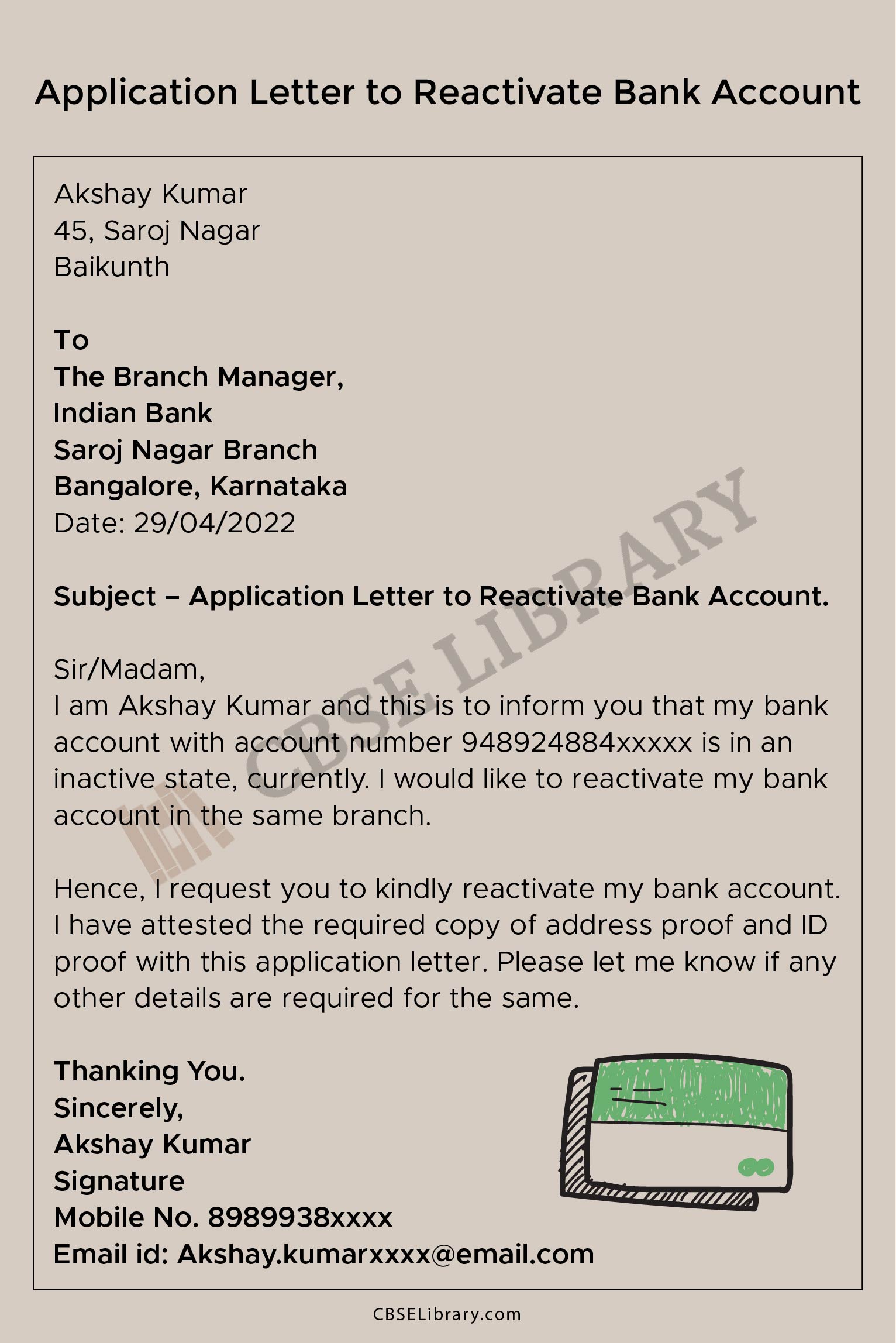 application letter for bank account activation