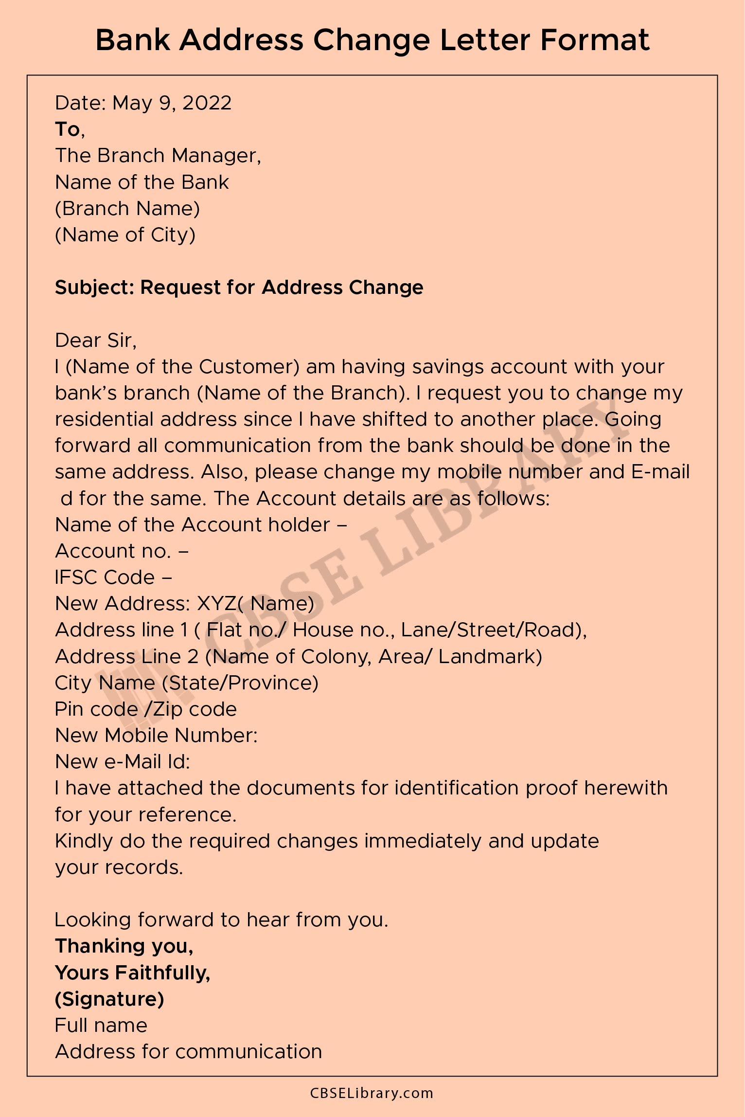 bank application letter for address change