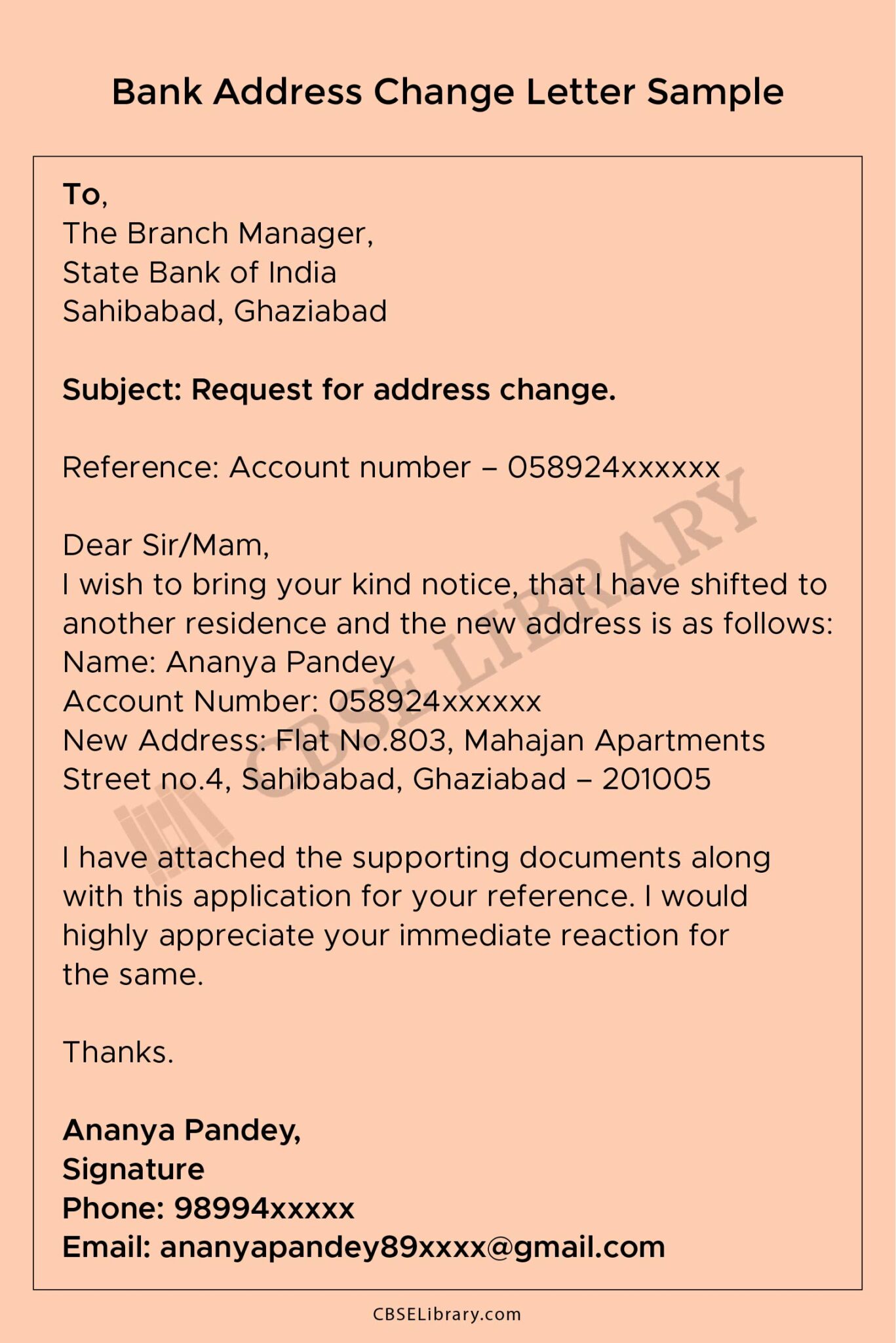 application letter for bank address change