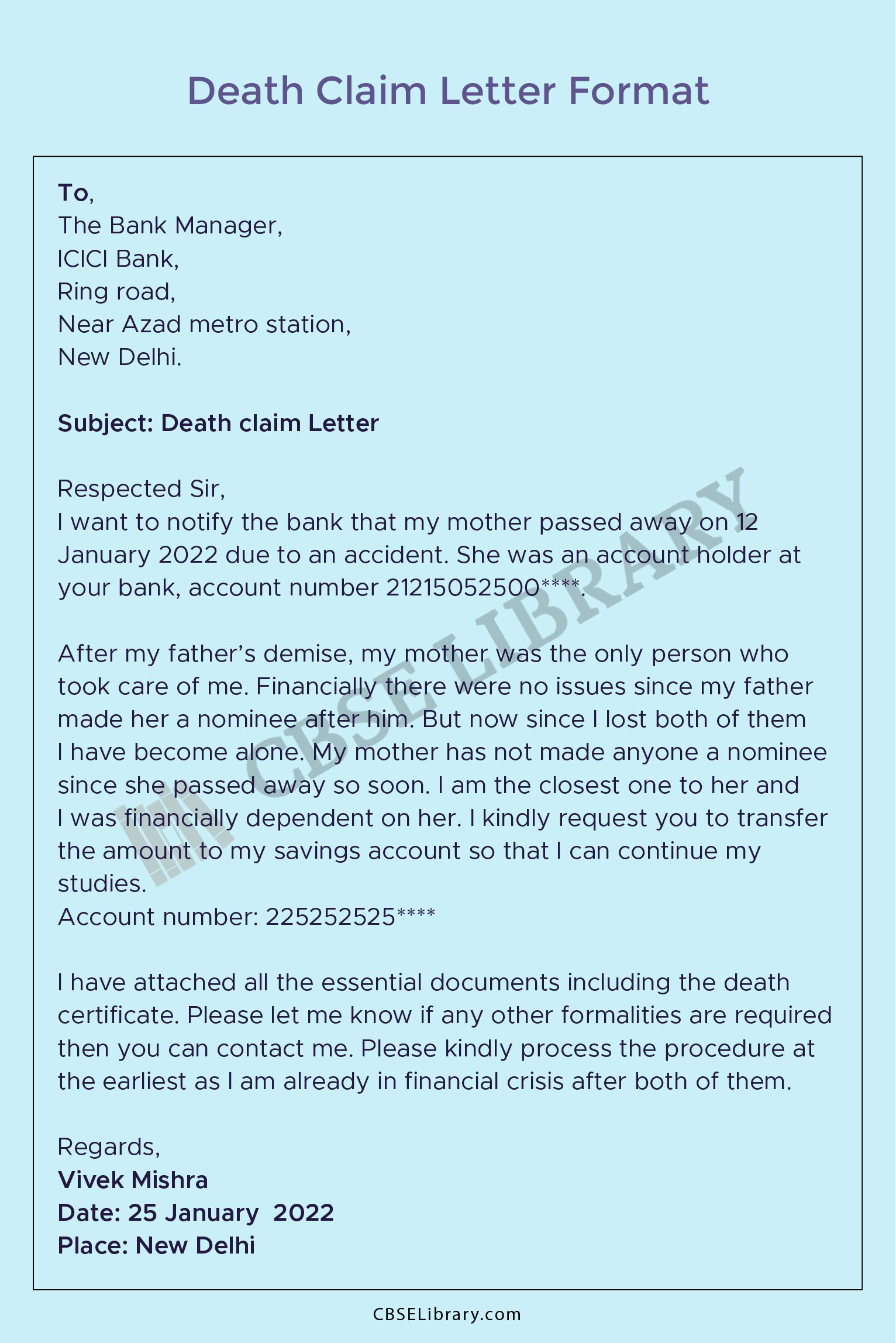 Death Claim Letter Format for Bank 2