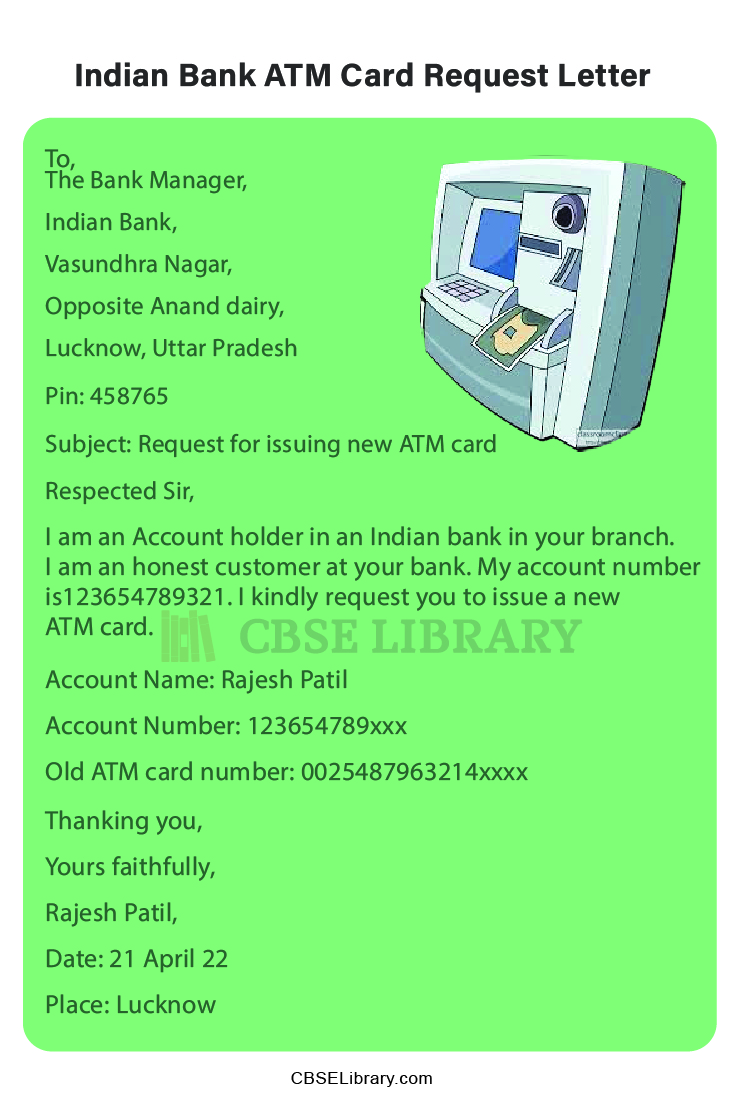 Indian Bank ATM Card Request Letter