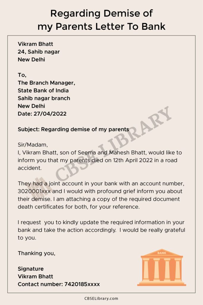 Letter to bank for death of account holder death claim letter to bank