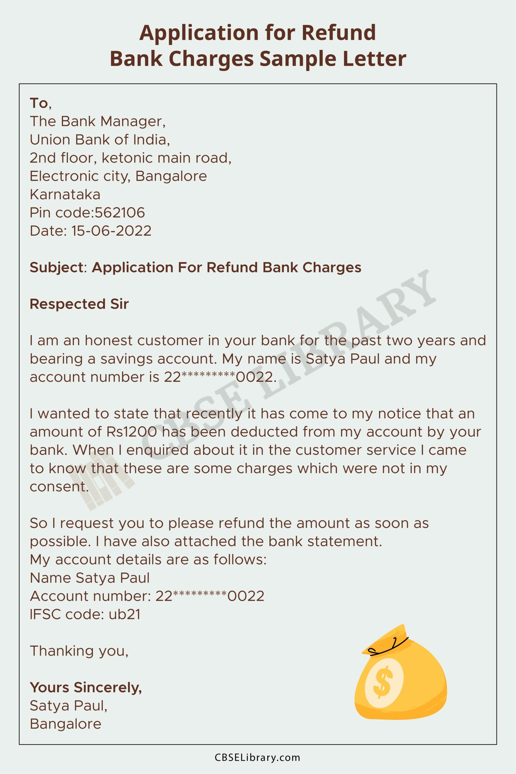 Application for Refund Bank Charges Letter 1