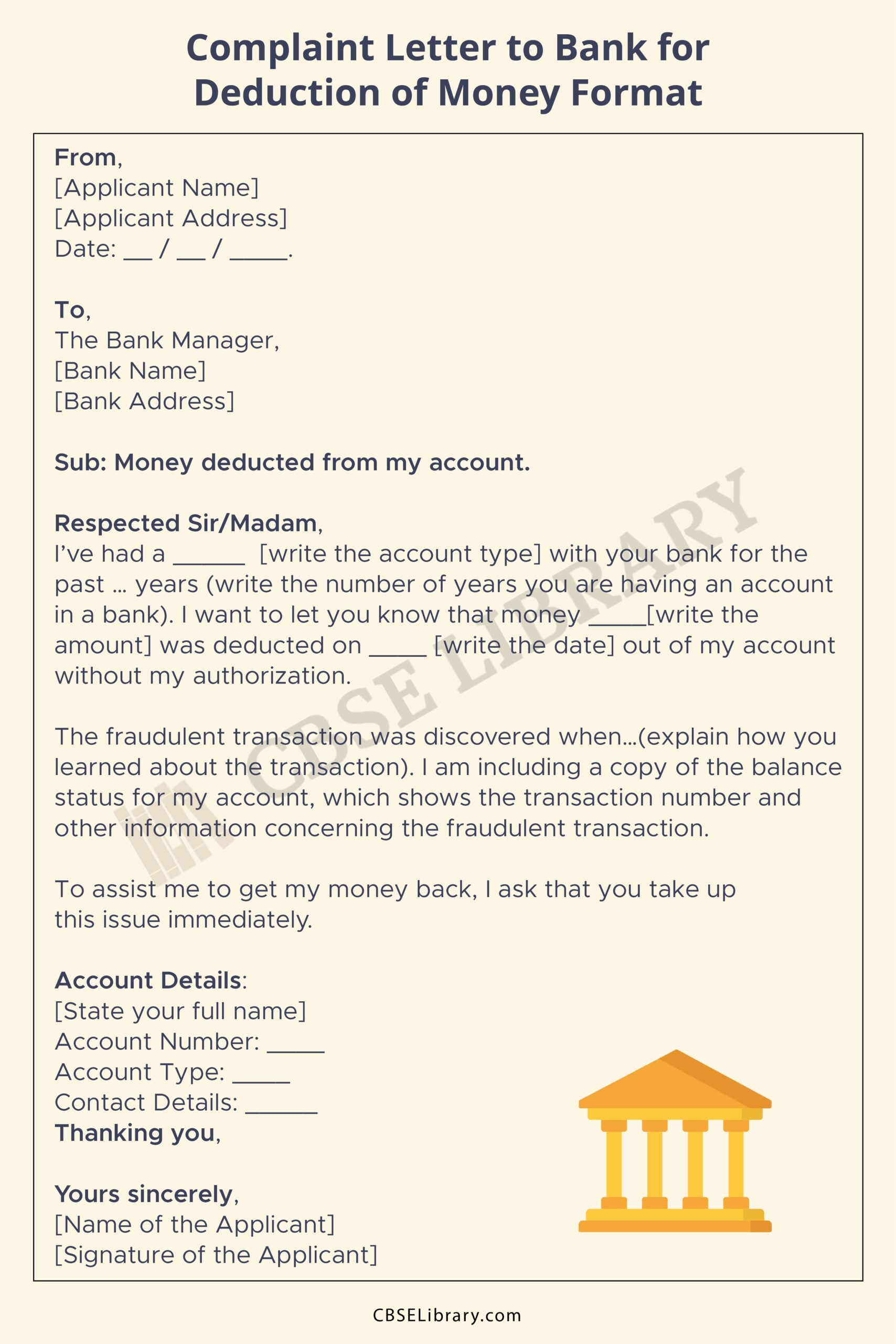 Complaint Letter to Bank for Deduction of Money 1