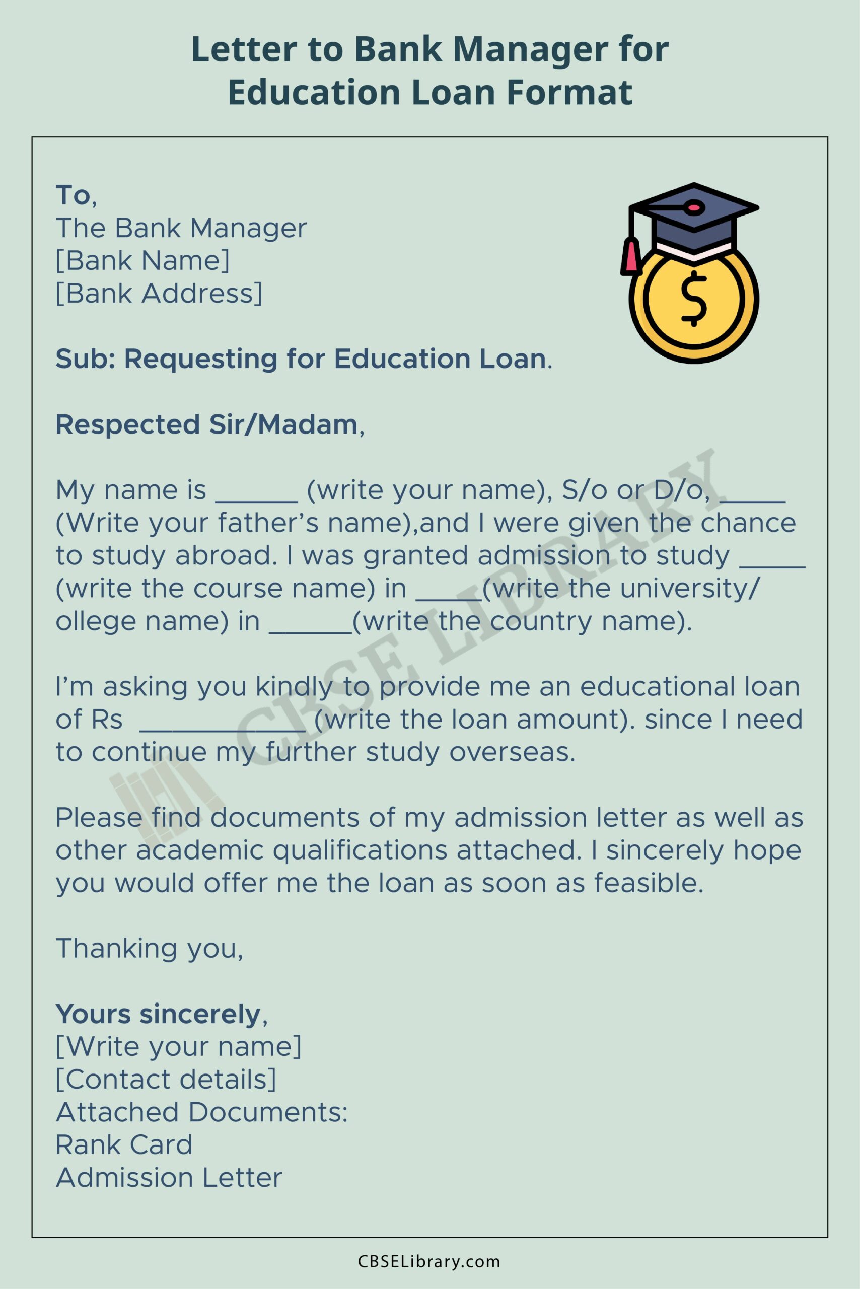 education loan request letter to bank manager