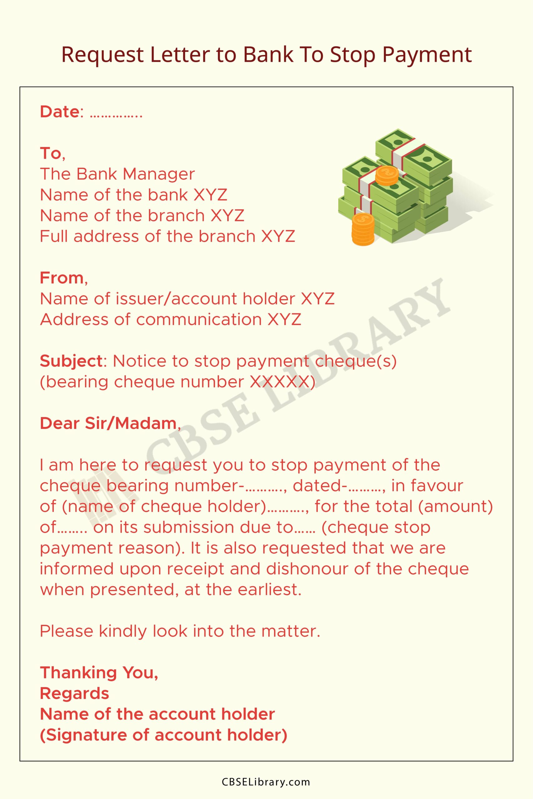 Stop Payment Letter To Bank