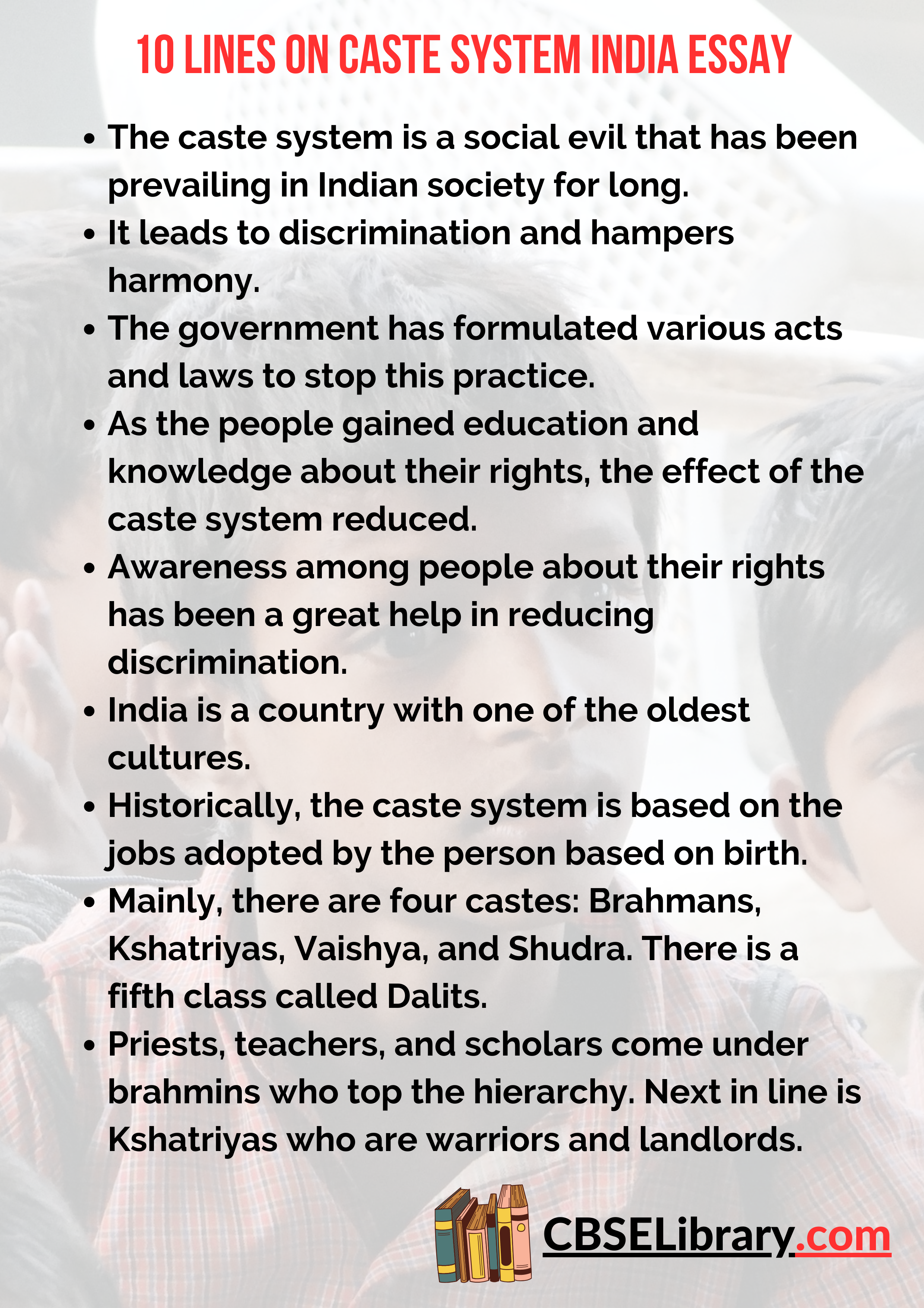 10 Lines on Caste System India Essay