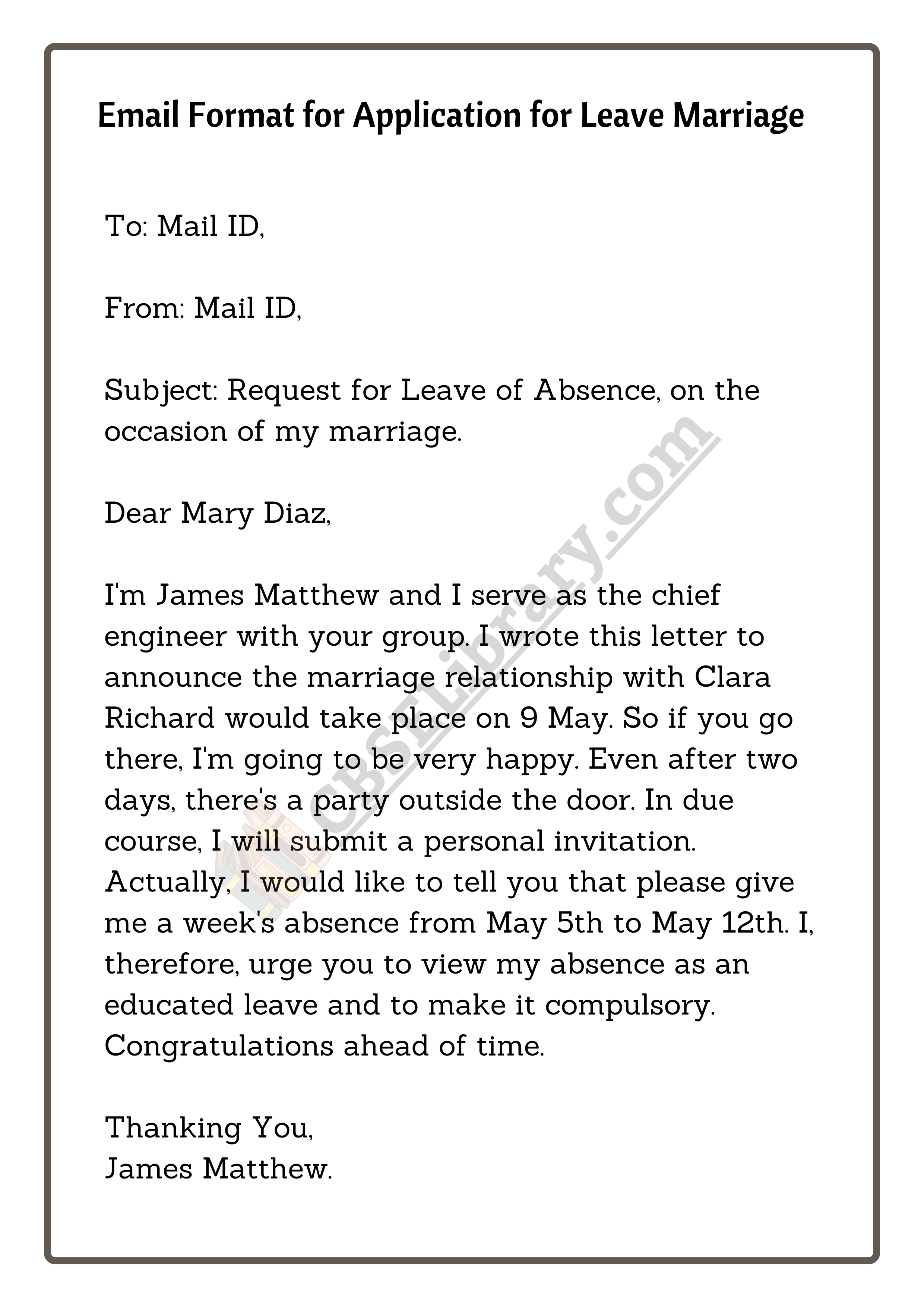 leave application letter for daughter marriage