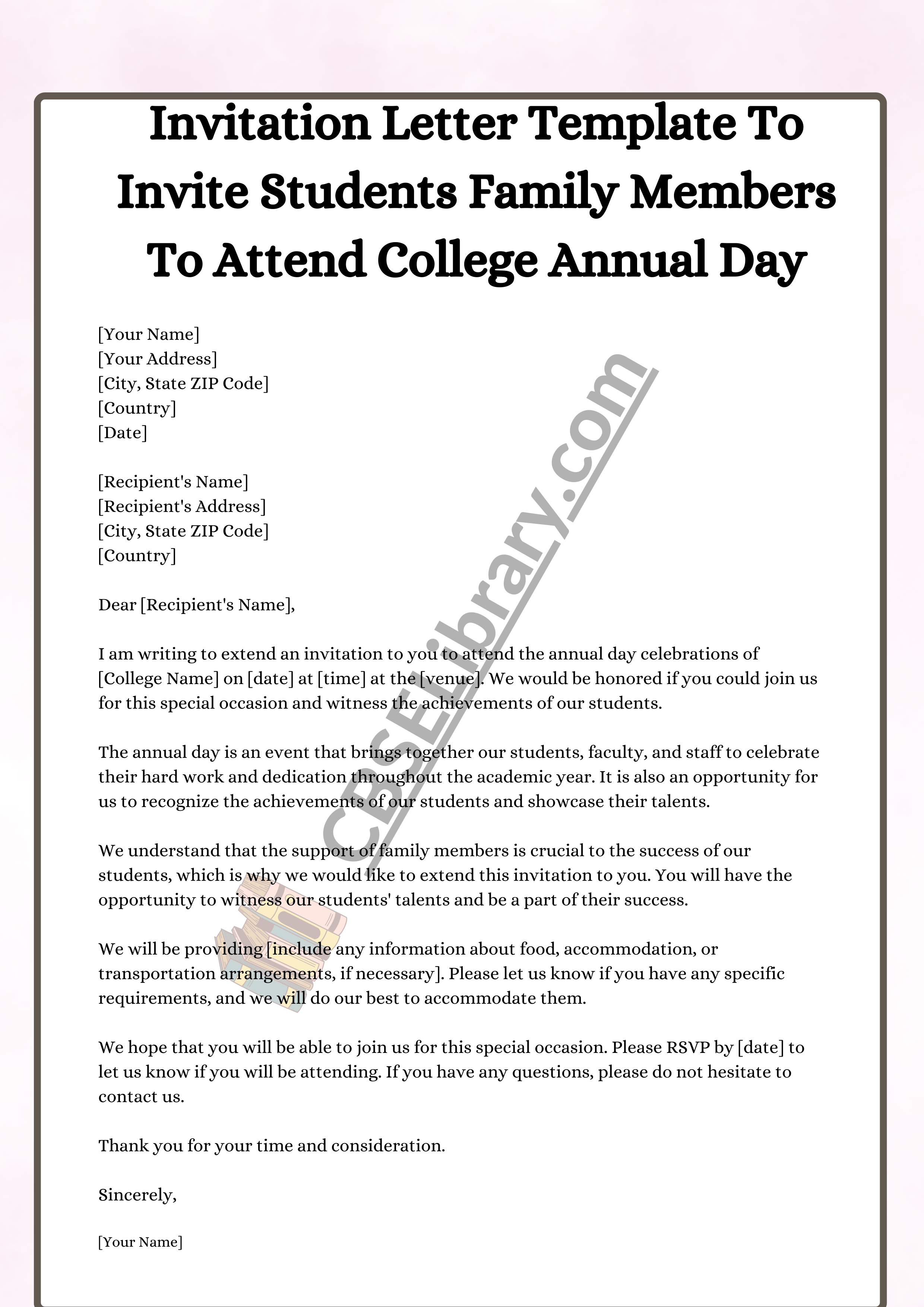 Invitation Letter Template To Invite Students Family Members To Attend College Annual Day